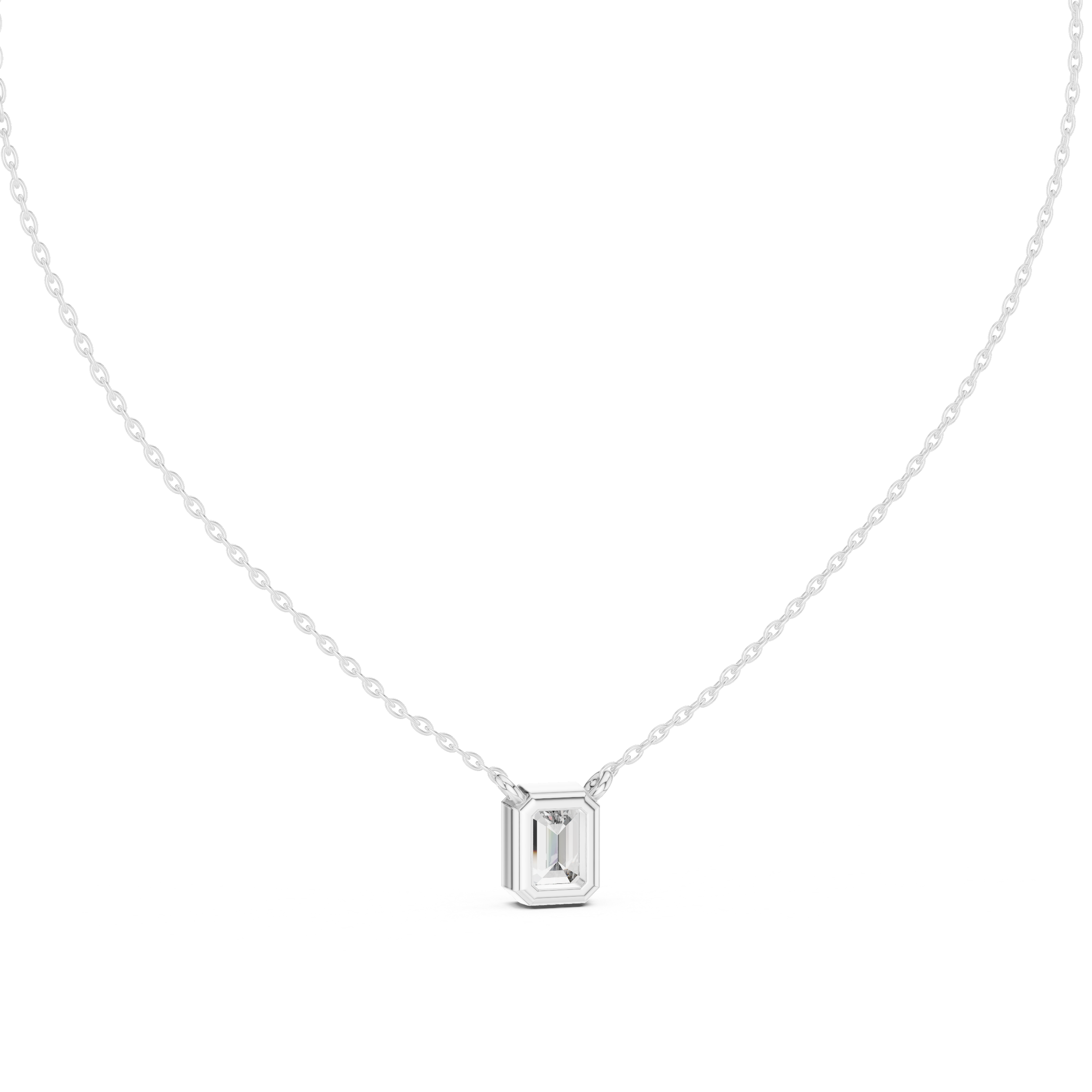 Emerald Cut Bezel Solitaire Diamond Pendant Necklace