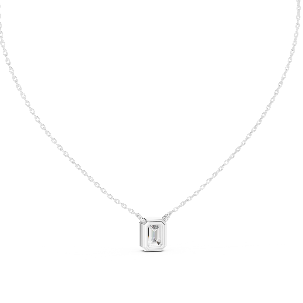 Emerald Cut Bezel Solitaire Diamond Pendant Necklace