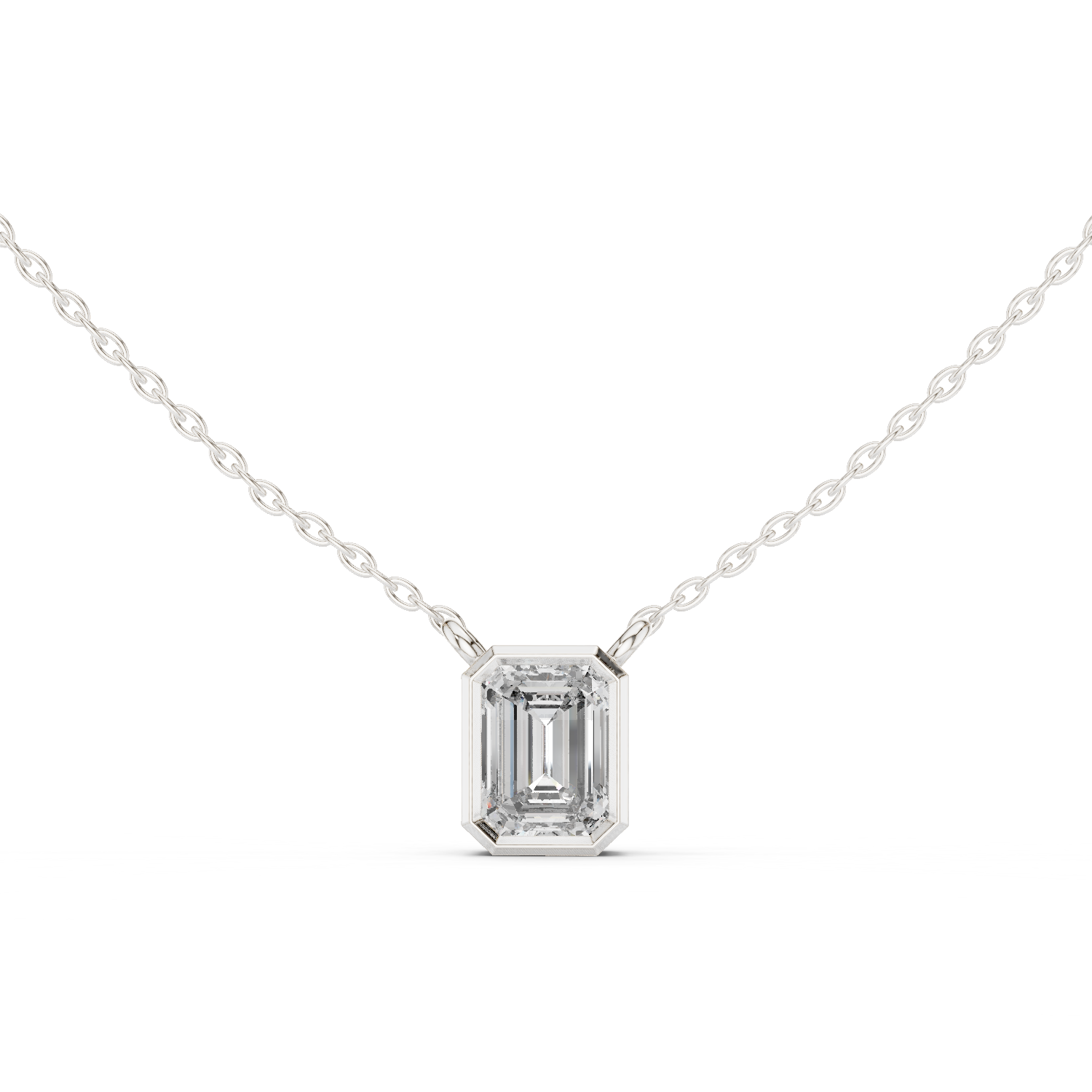 Emerald Cut Bezel Solitaire Diamond Pendant Necklace
