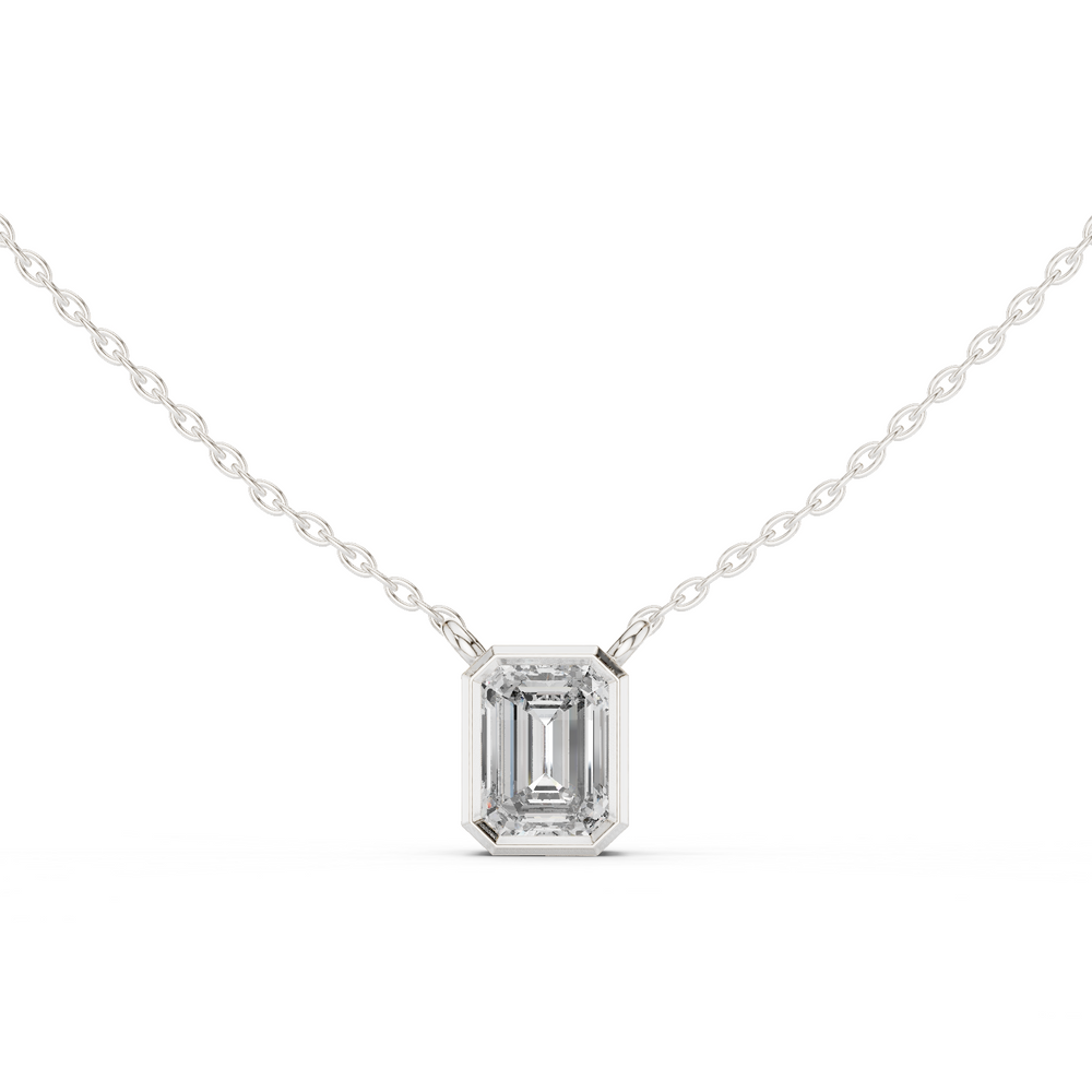 Emerald Cut Bezel Solitaire Diamond Pendant Necklace