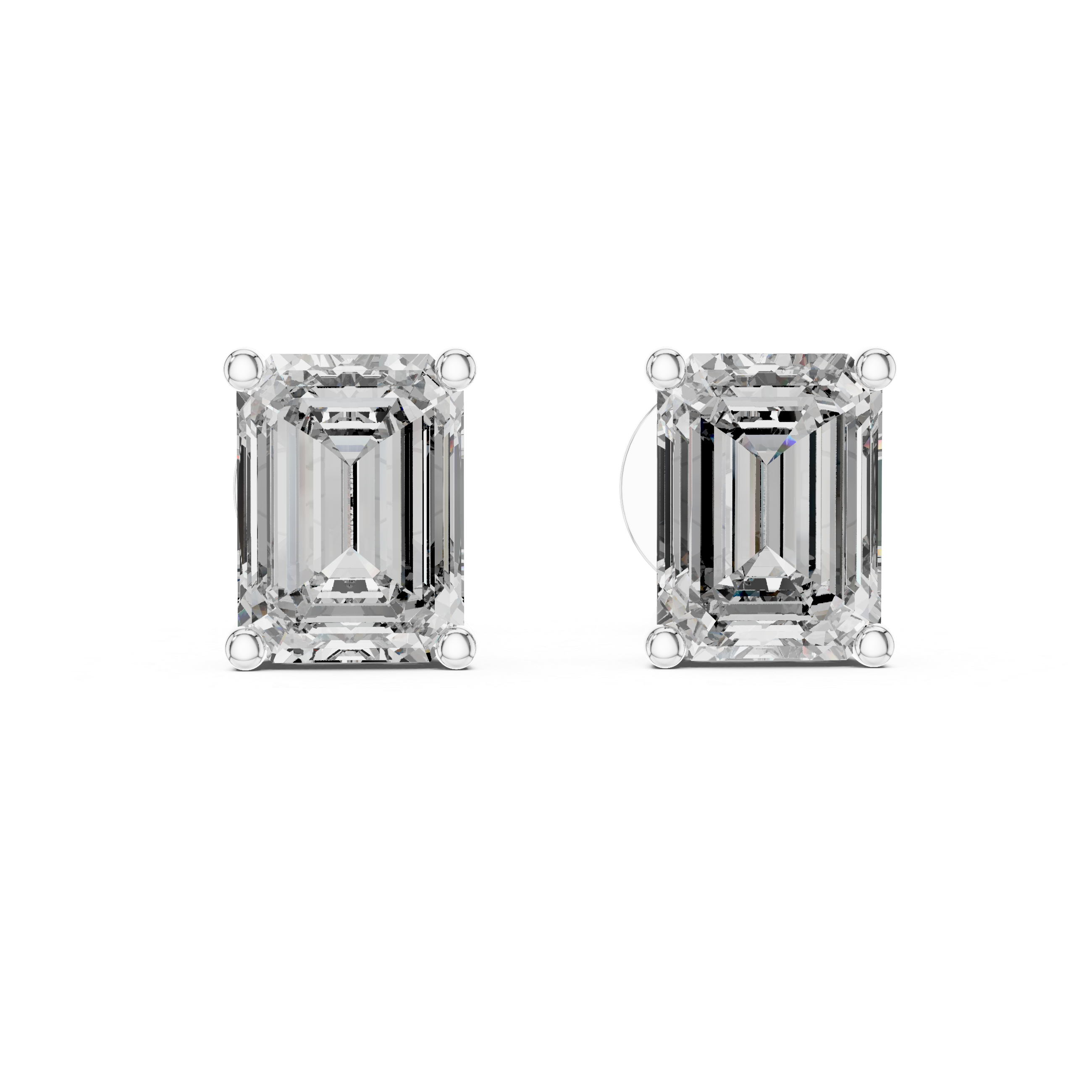 Emerald cut solitaire stud earrings with a four-corner claw setting