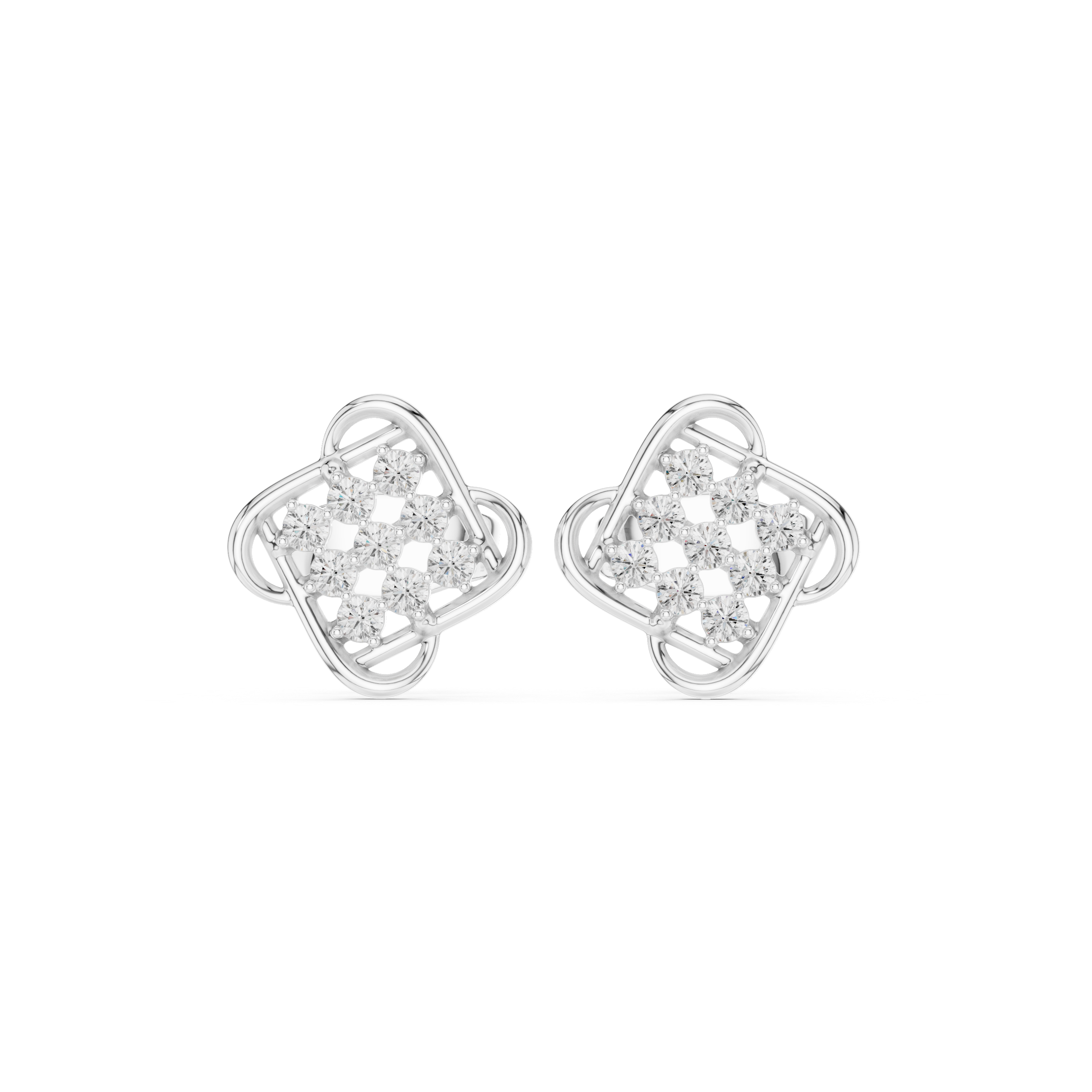 Evergreen diamond stud earrings with cluster wing design and push back setting