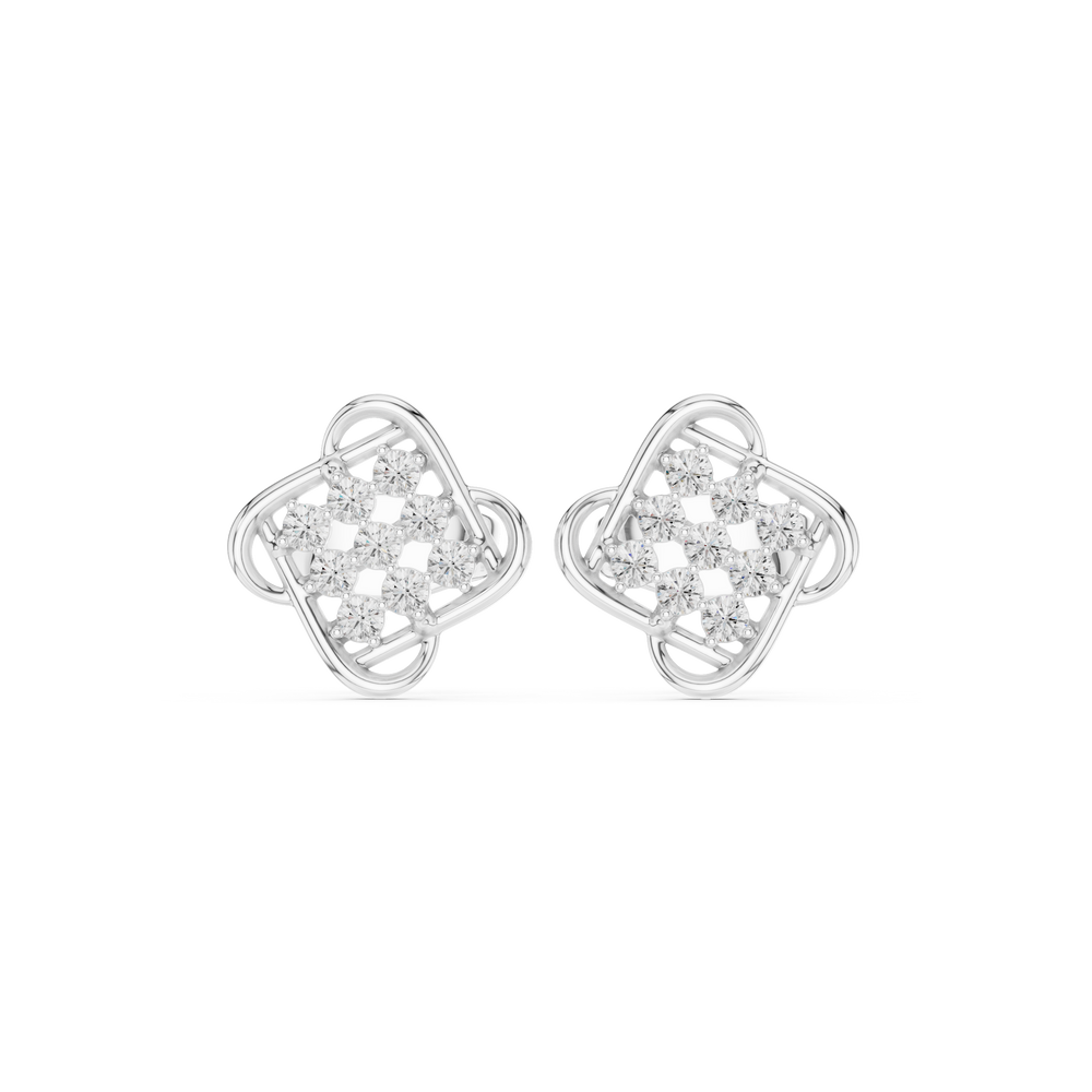 Evergreen diamond stud earrings with cluster wing design and push back setting