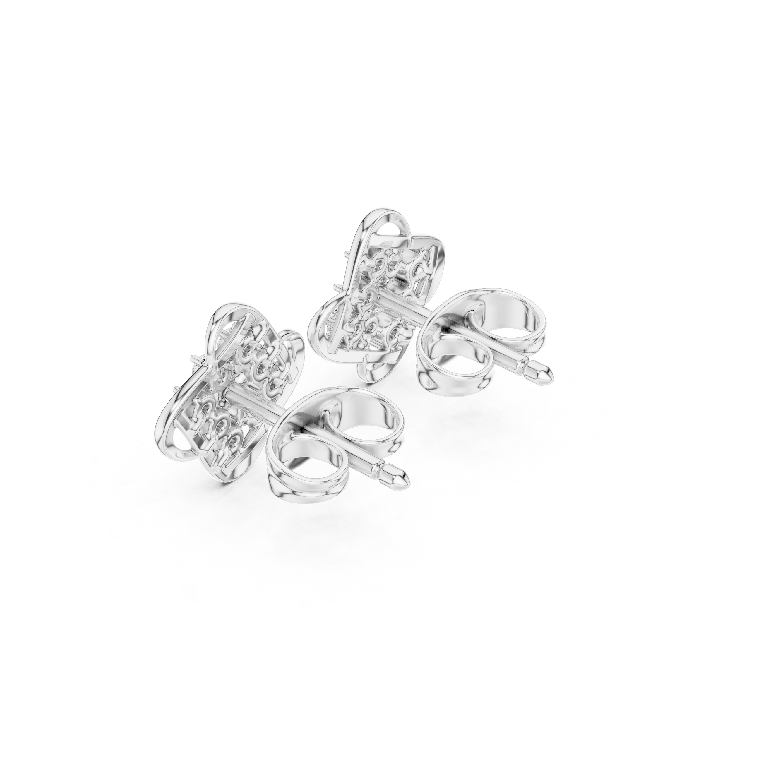 Evergreen diamond stud earrings with cluster wing design and push back setting