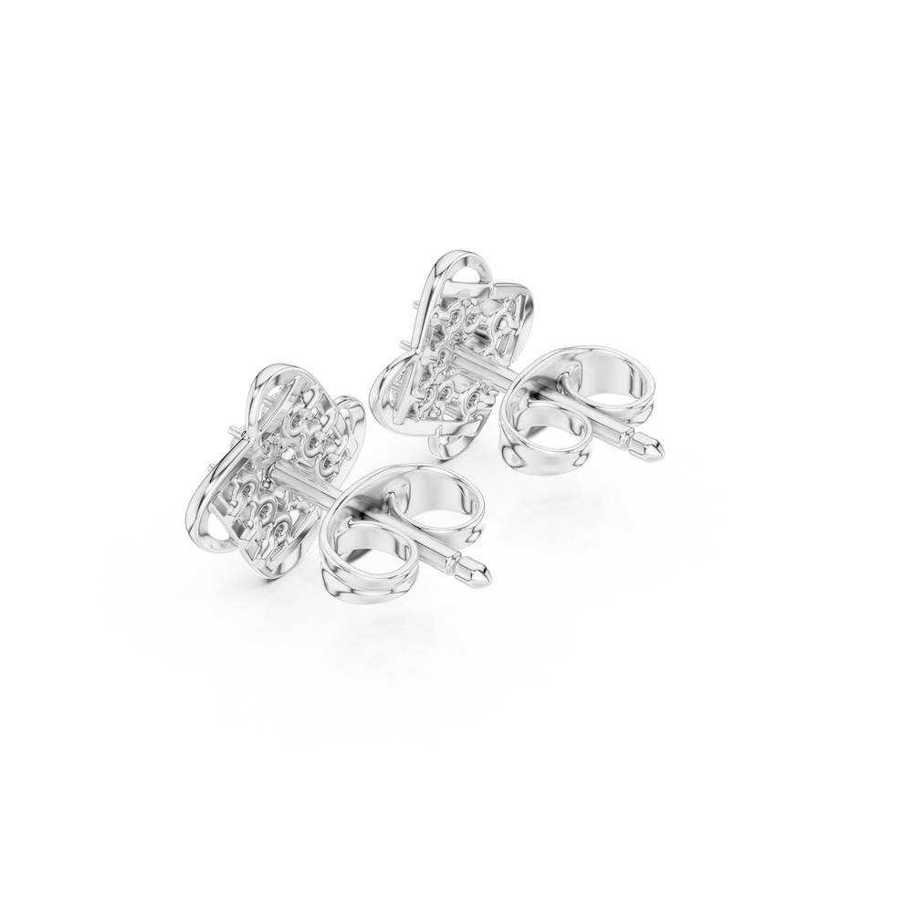Evergreen diamond stud earrings with cluster wing design and push back setting