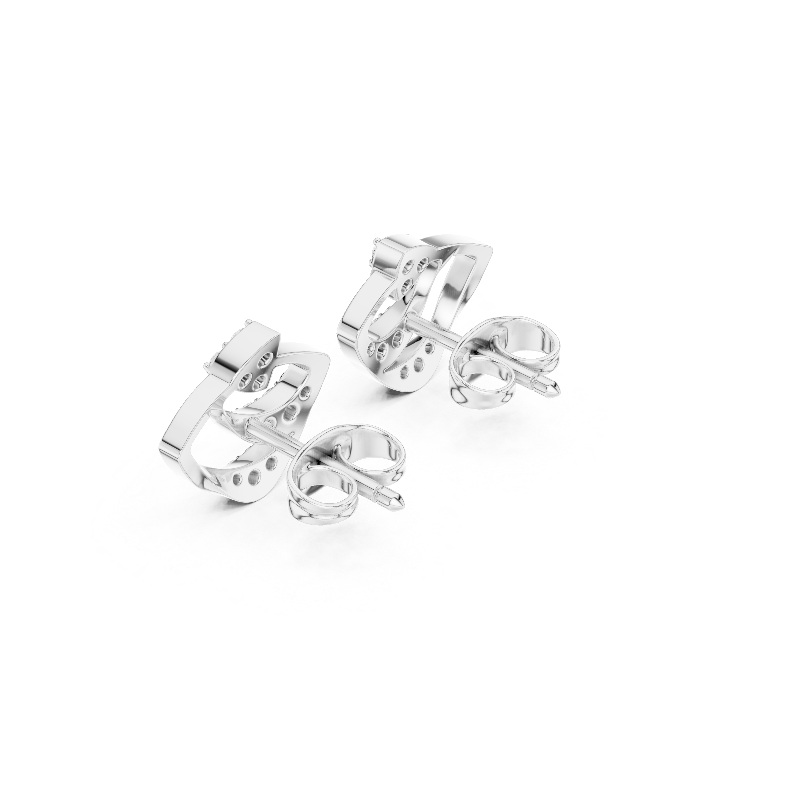Fan petal diamond stud earrings with layered arc design and push back setting