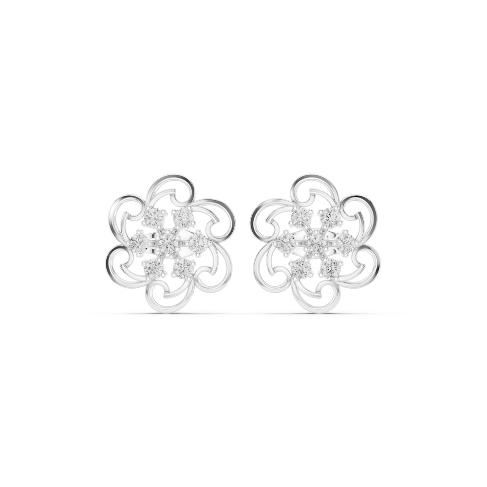 Filigree floral stud earrings with intricate scrollwork and open lattice design