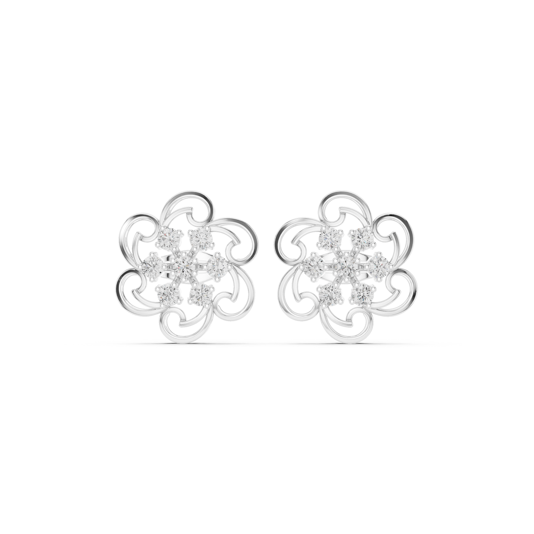 Filigree floral stud earrings with intricate scrollwork and open lattice design