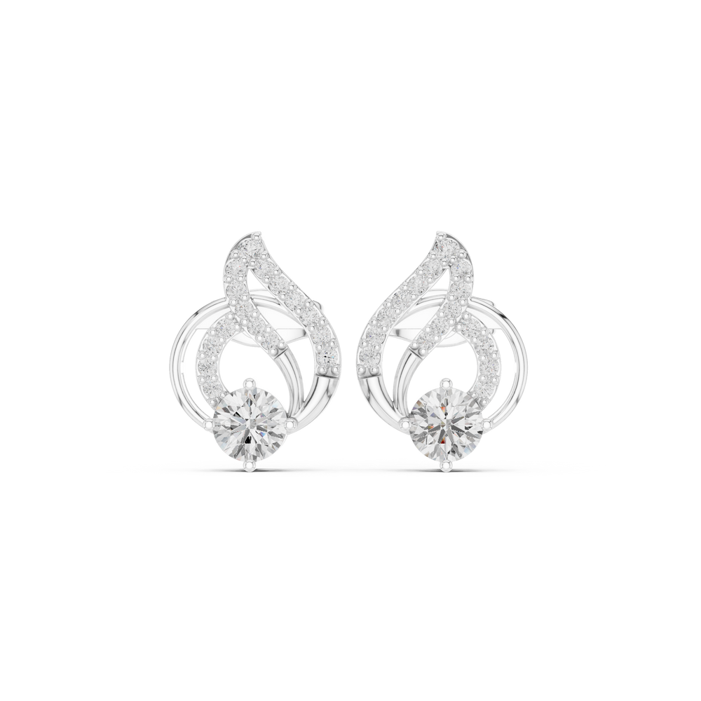 Stone-set flame swirl top with an open circle frame and round brilliant solitaire below