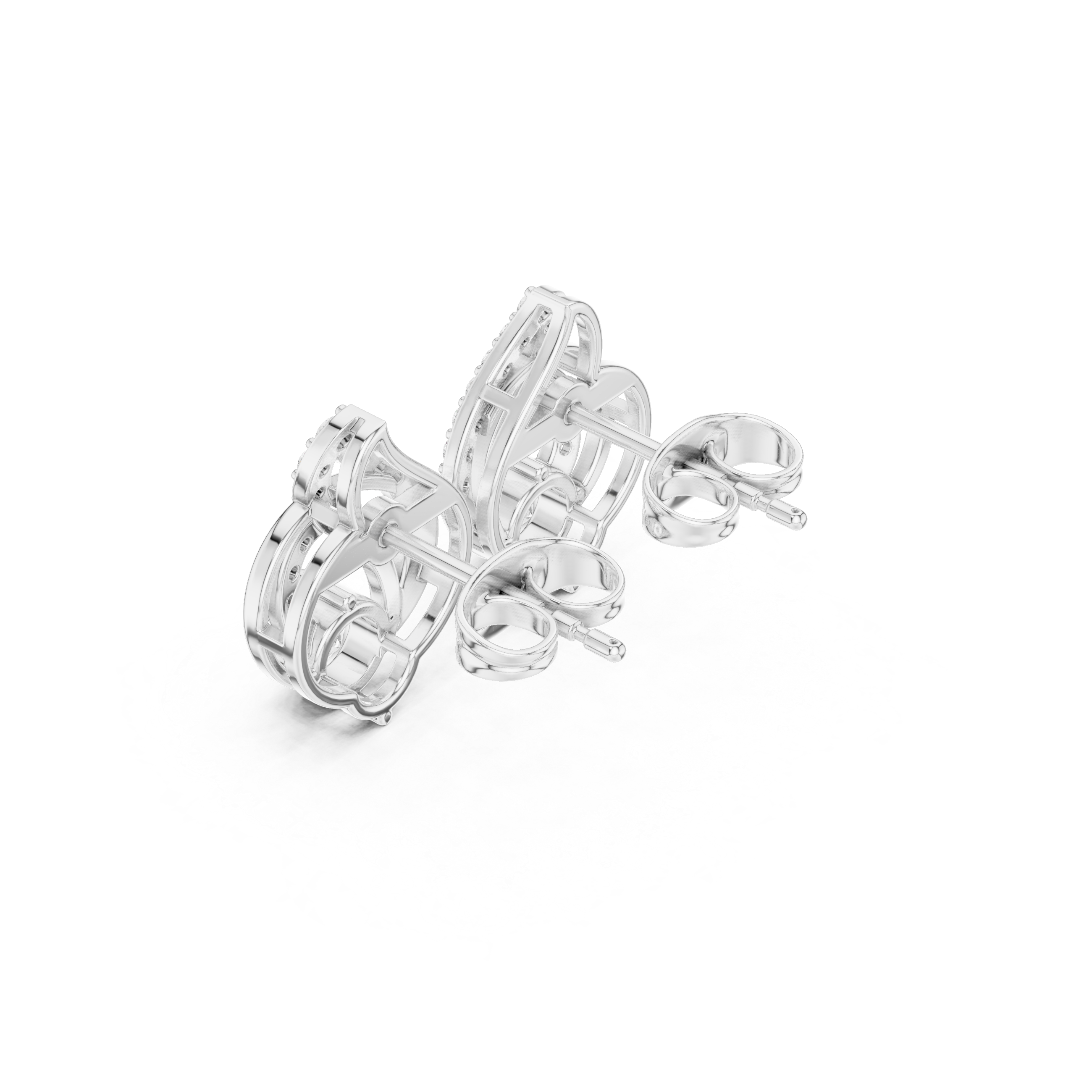 Stone-set flame swirl top with an open circle frame and round brilliant solitaire below