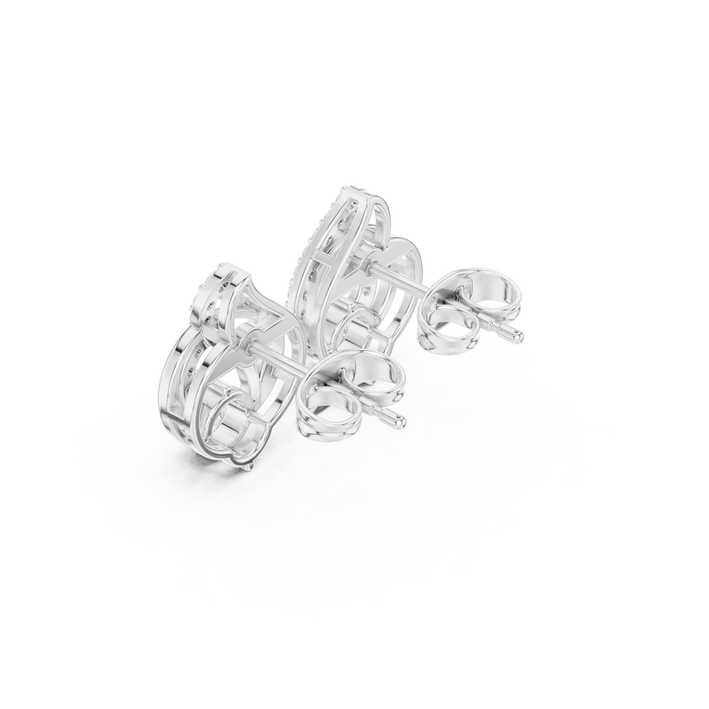 Stone-set flame swirl top with an open circle frame and round brilliant solitaire below