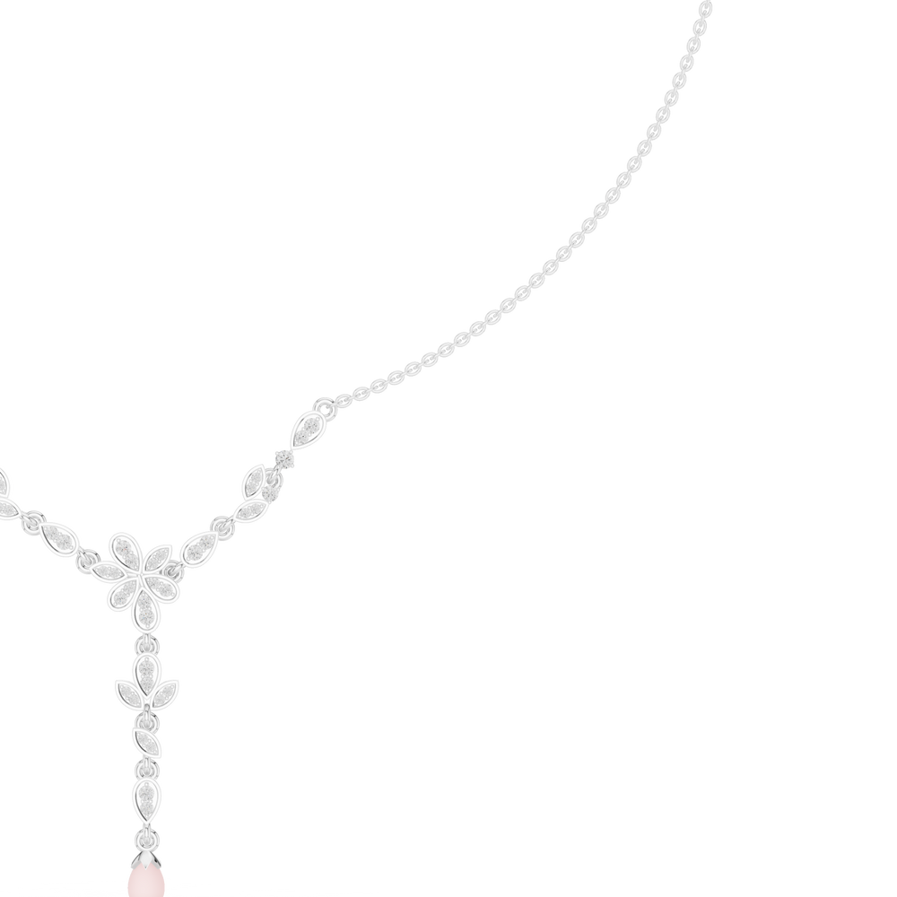 Floral marquise diamond necklace with pink gemstone drop pendant