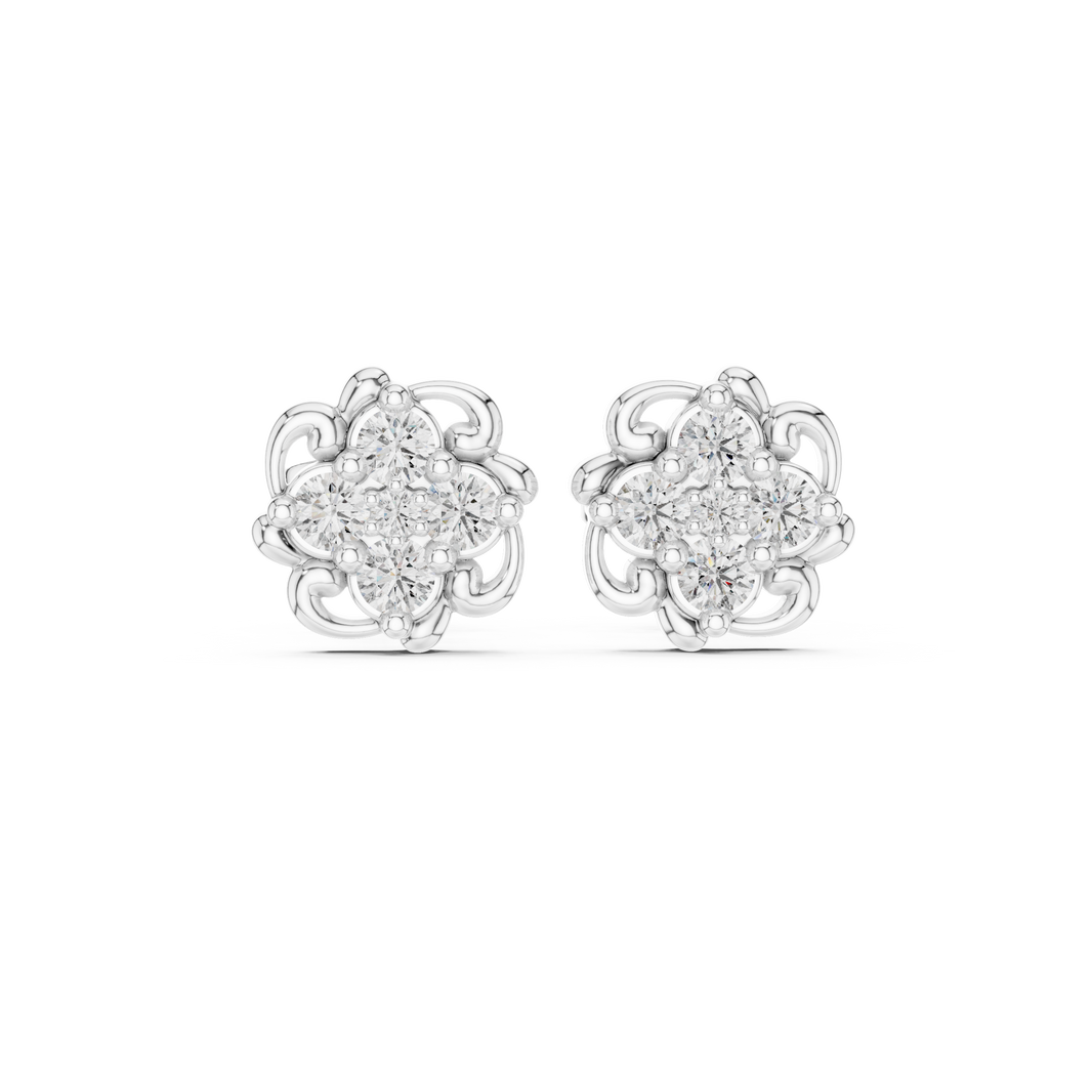 Floral filigree cluster stud earrings with intricate scrollwork detailing