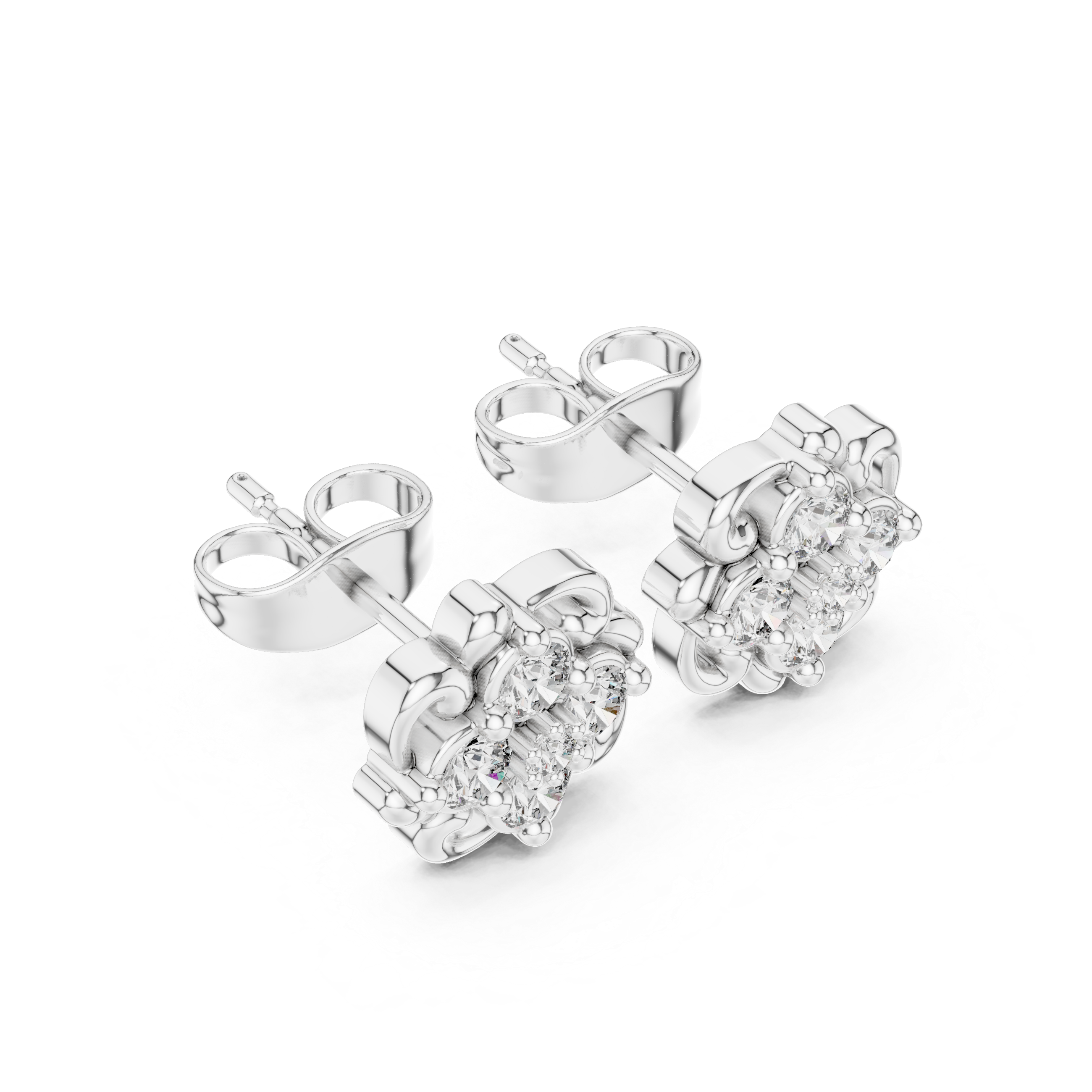 Floral filigree cluster stud earrings with intricate scrollwork detailing