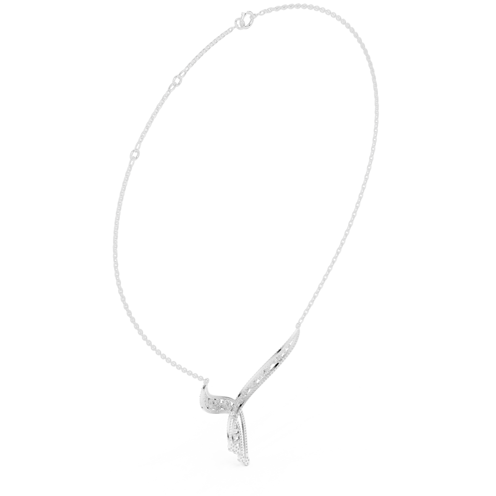 Floral filigree V shape diamond necklace with open leaf design and drop accent