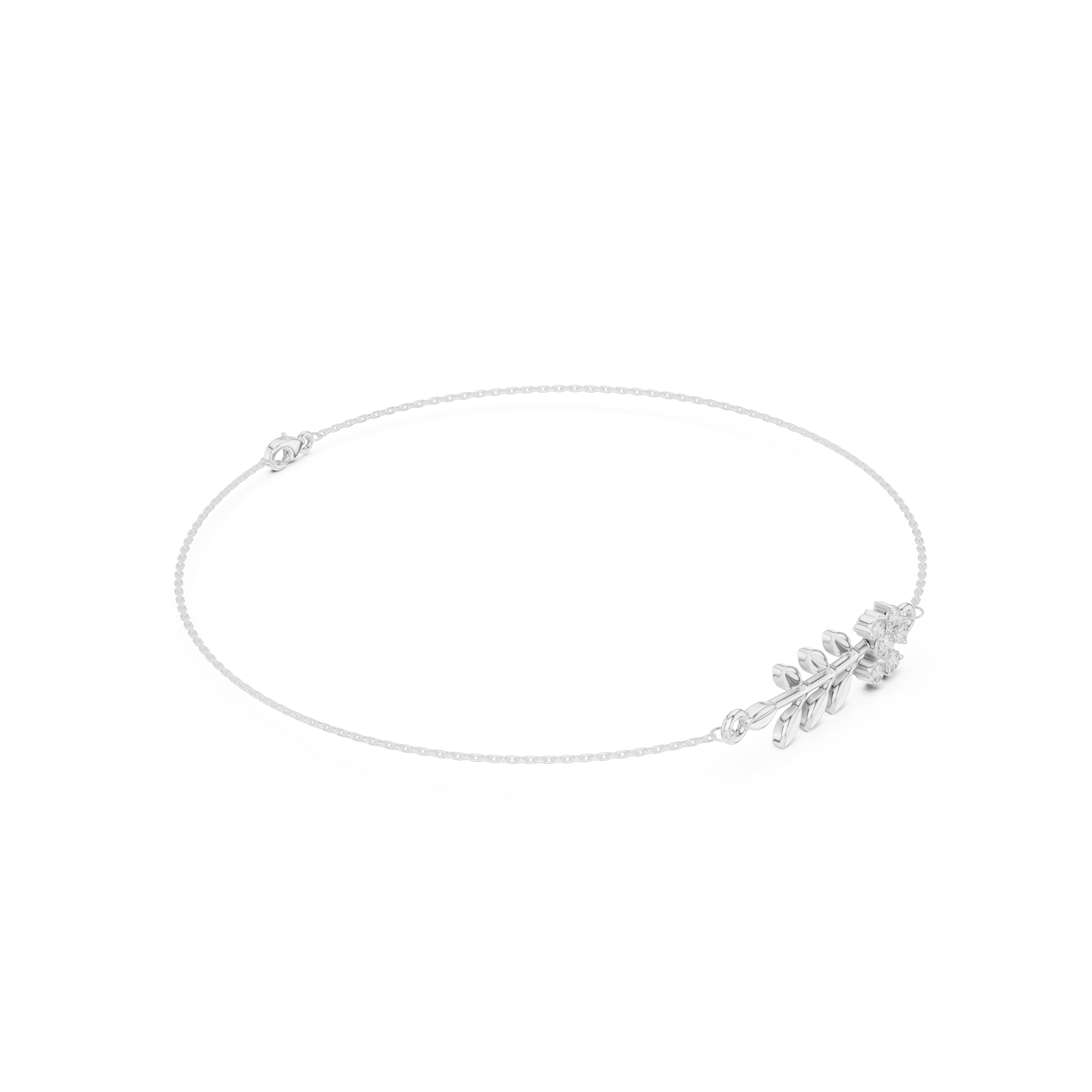 Delicate floral leaf chain bracelet with sparkling stone cluster side detailing