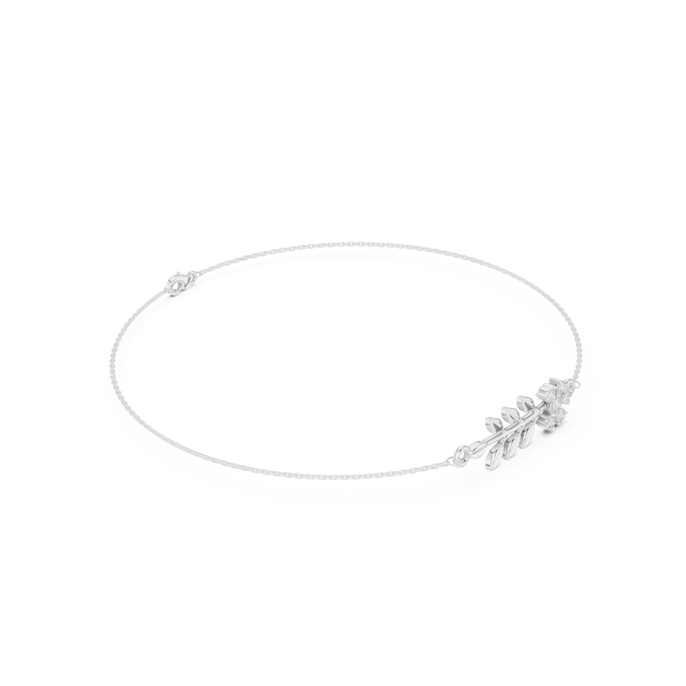 Delicate floral leaf chain bracelet with sparkling stone cluster side detailing