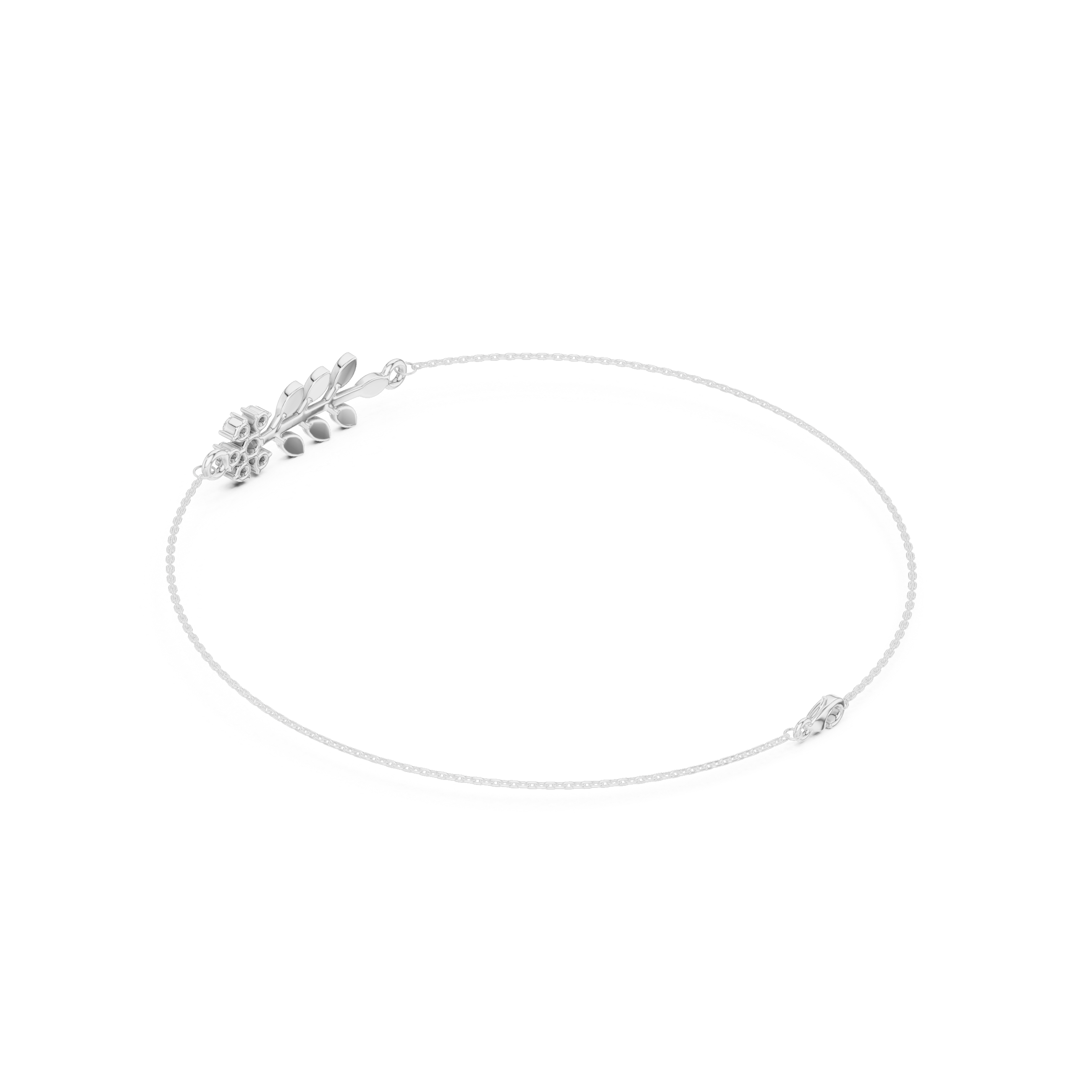 Delicate floral leaf chain bracelet with sparkling stone cluster side detailing