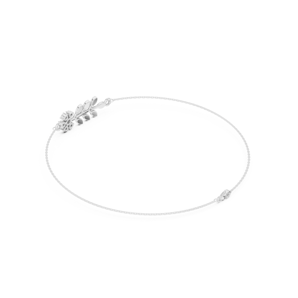Delicate floral leaf chain bracelet with sparkling stone cluster side detailing