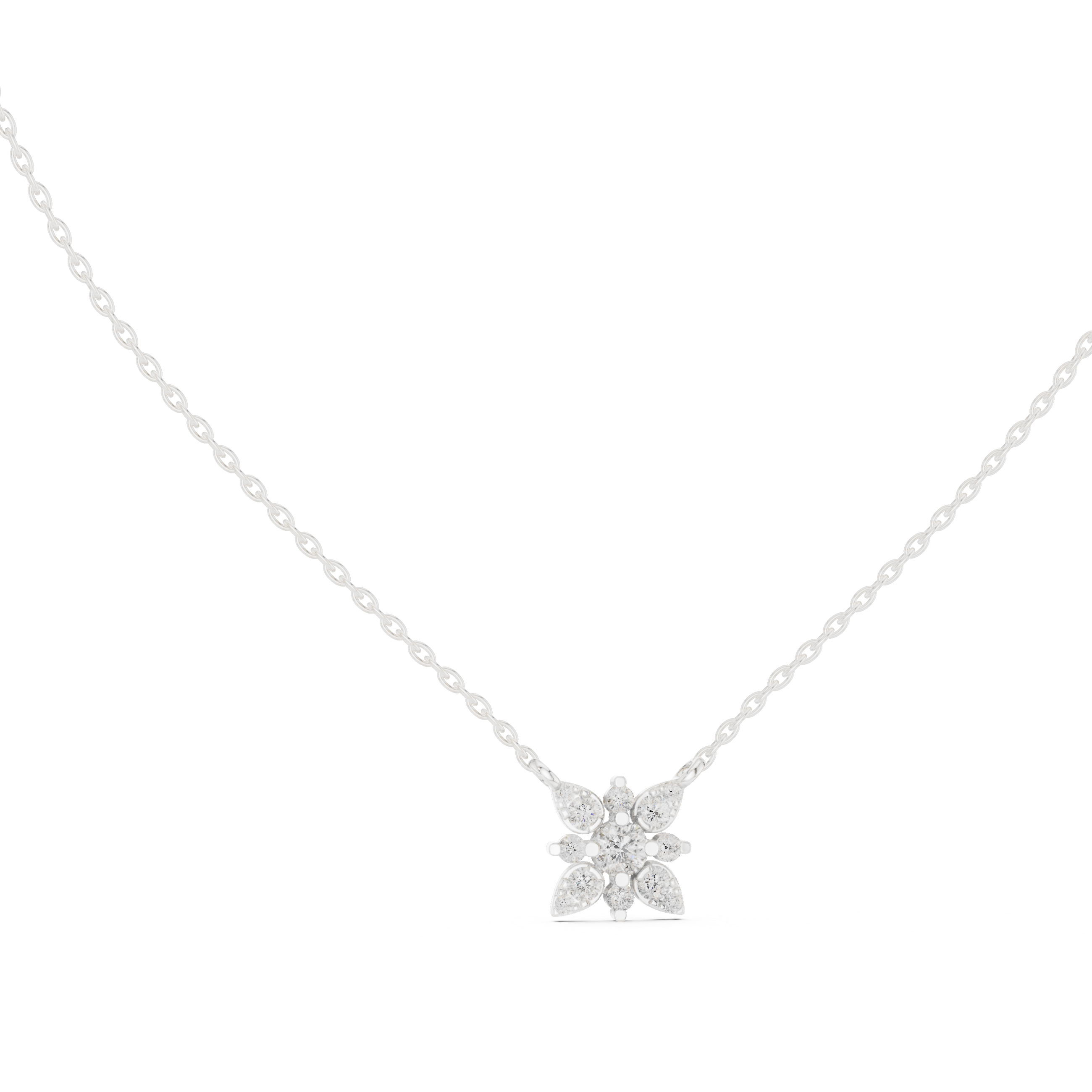 Floral marquise diamond pendant necklace with round brilliant centre stone