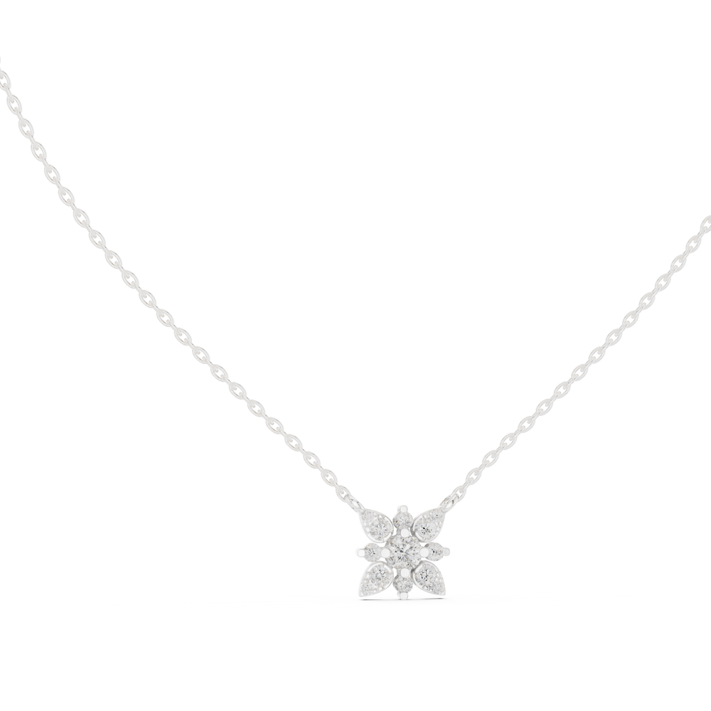 Floral marquise diamond pendant necklace with round brilliant centre stone