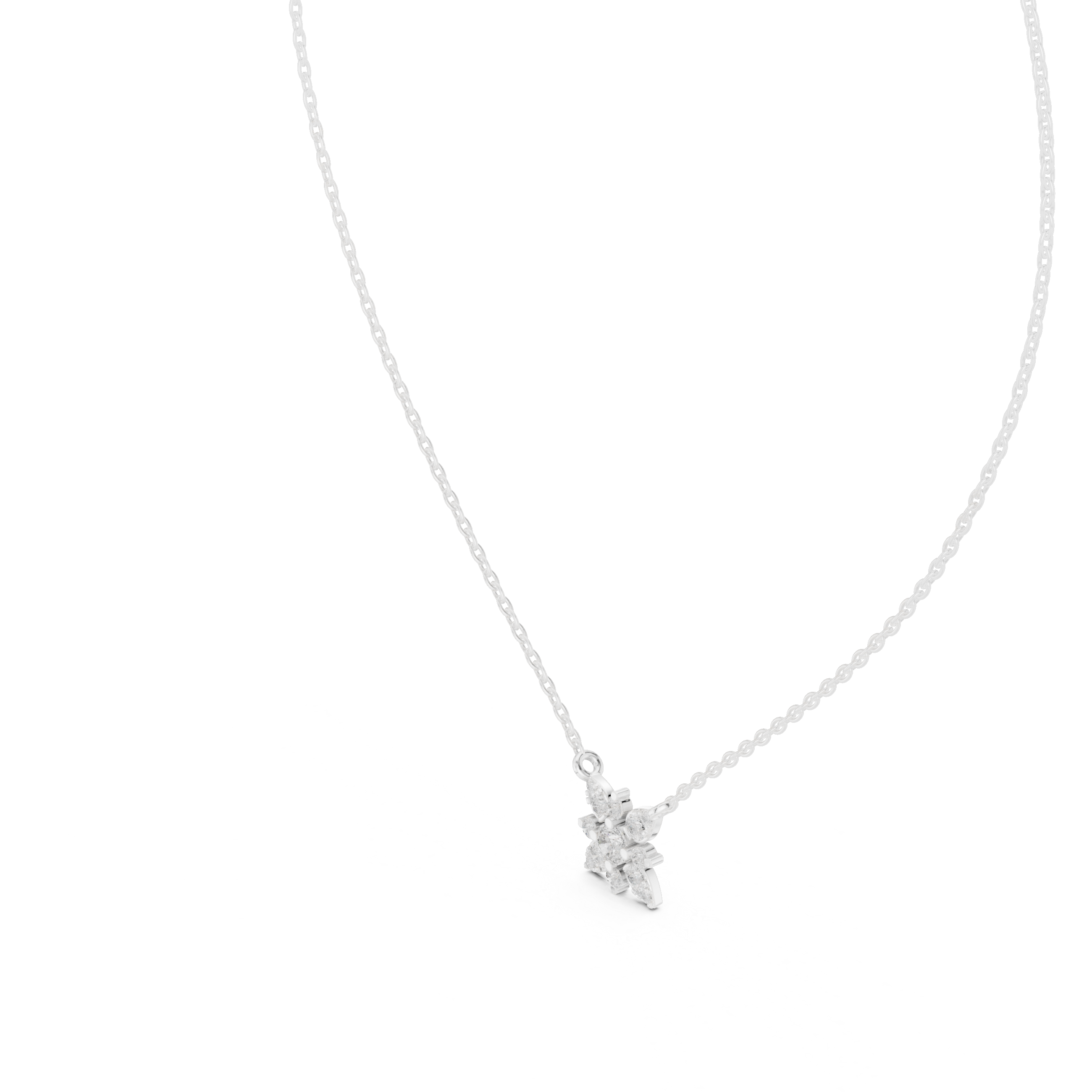 Floral marquise diamond pendant necklace with round brilliant centre stone