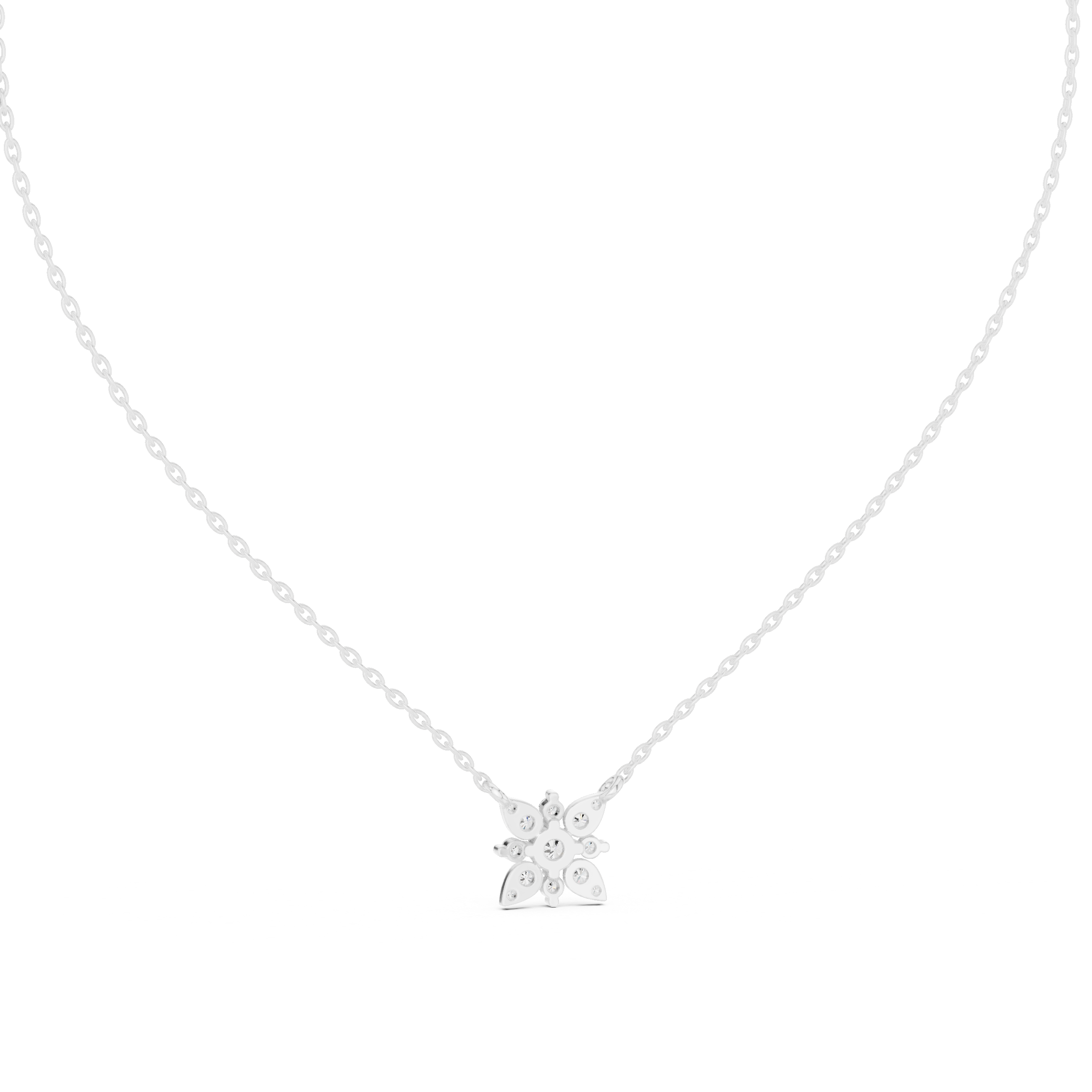 Floral marquise diamond pendant necklace with round brilliant centre stone