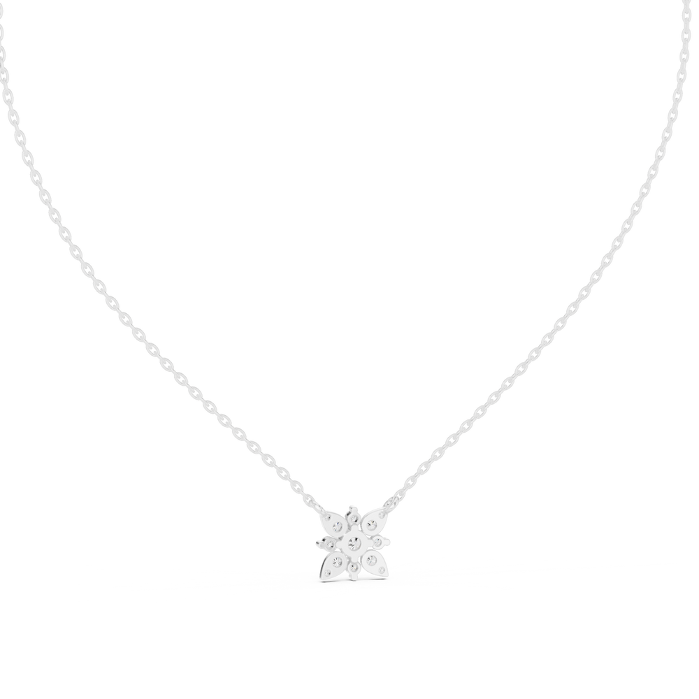 Floral marquise diamond pendant necklace with round brilliant centre stone