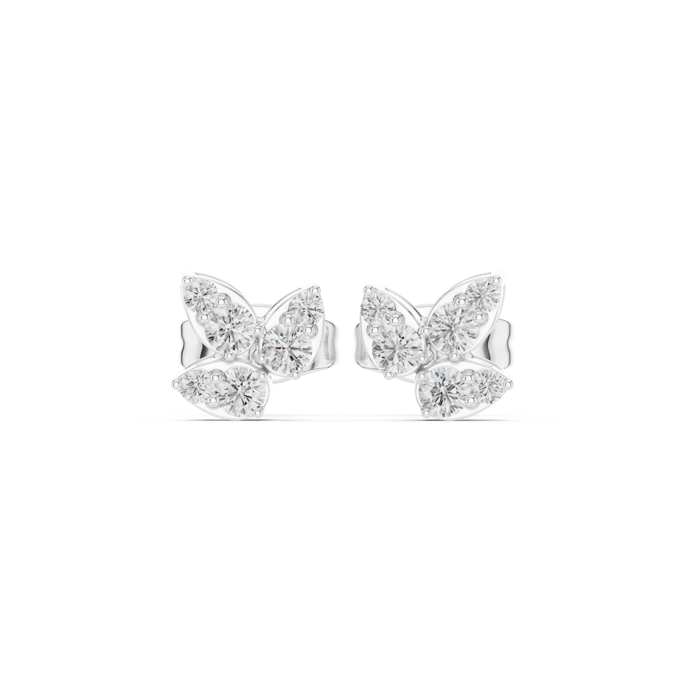 Floral marquise cluster diamond stud earrings with four petal design and push back setting 