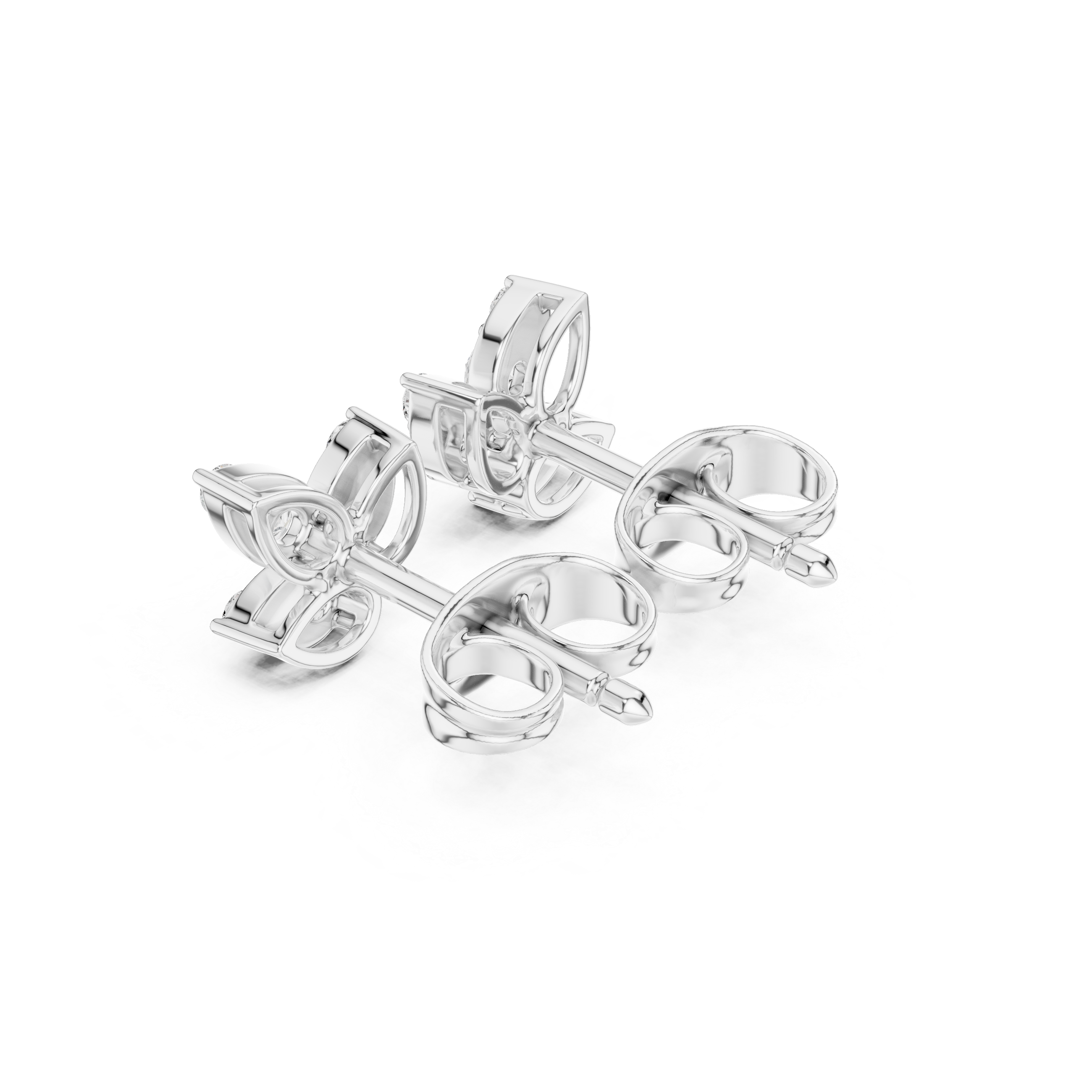 Floral marquise cluster diamond stud earrings with four petal design and push back setting 