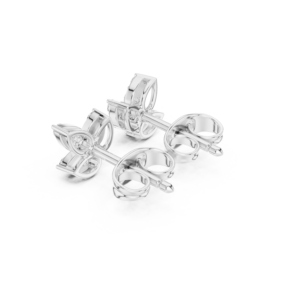 Floral marquise cluster diamond stud earrings with four petal design and push back setting 