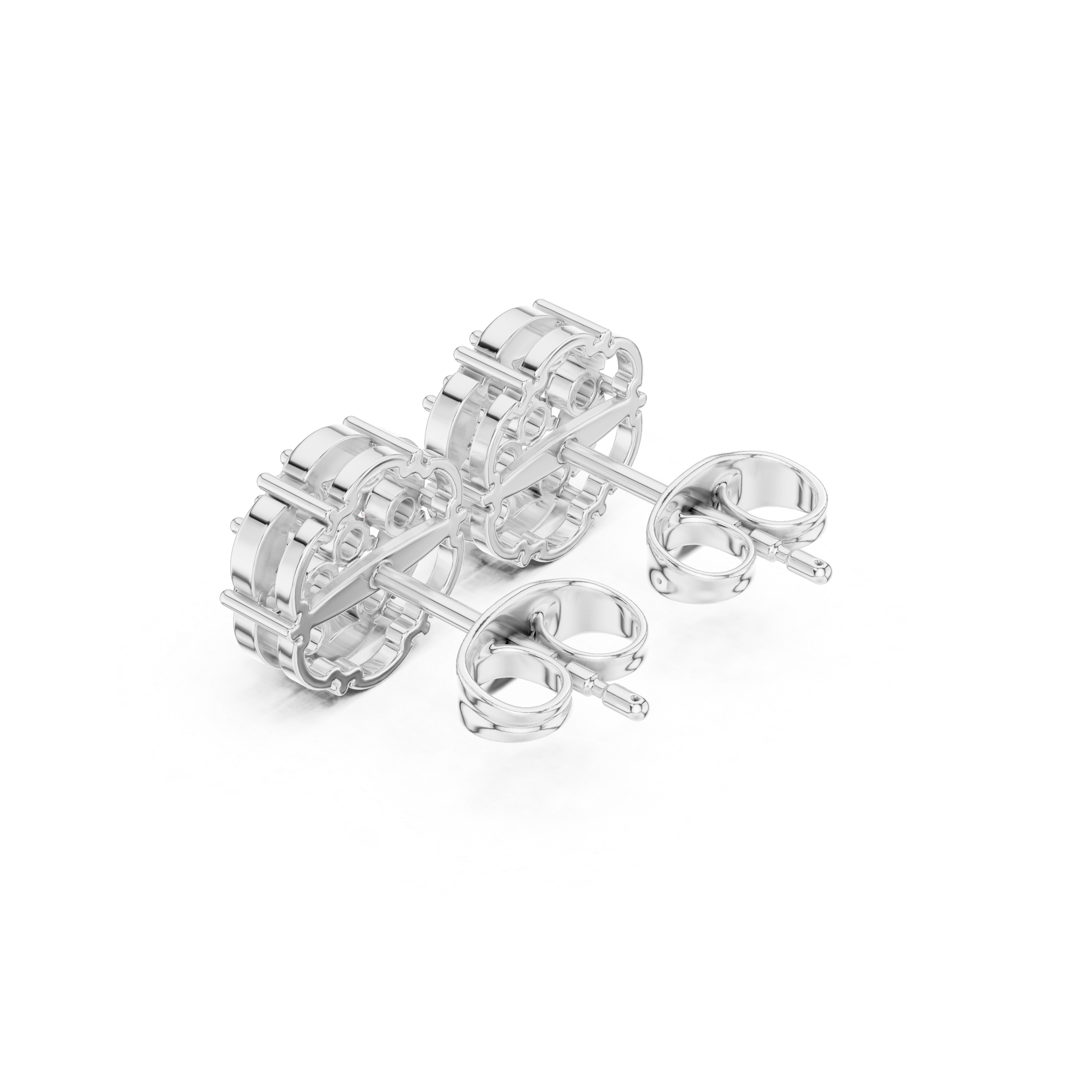 Round brilliant cluster stud earrings with polished open petal accents around the circular border