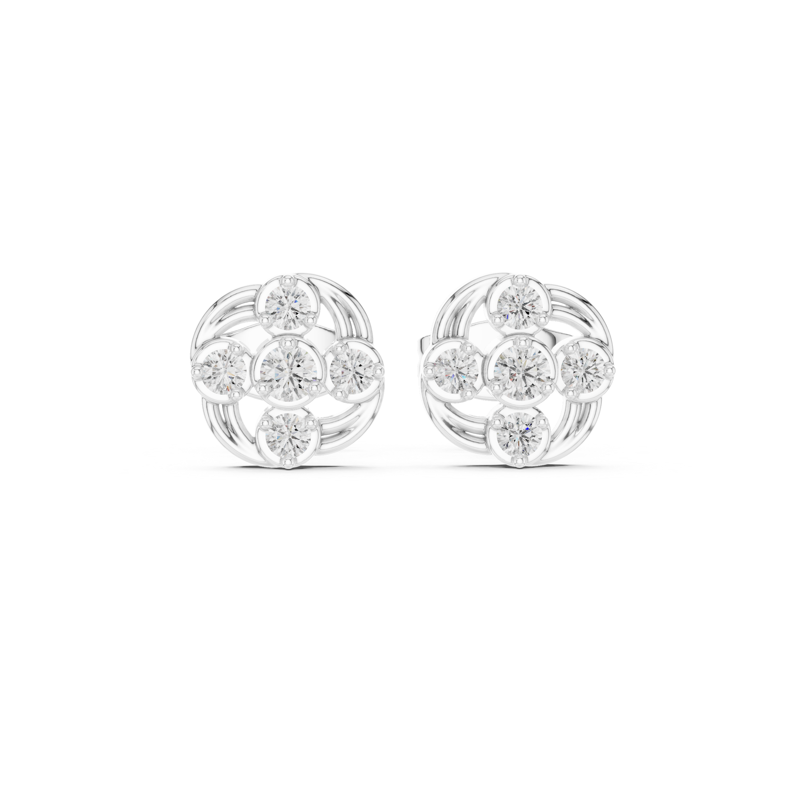 Floral swirl stud earrings with open lattice detailing