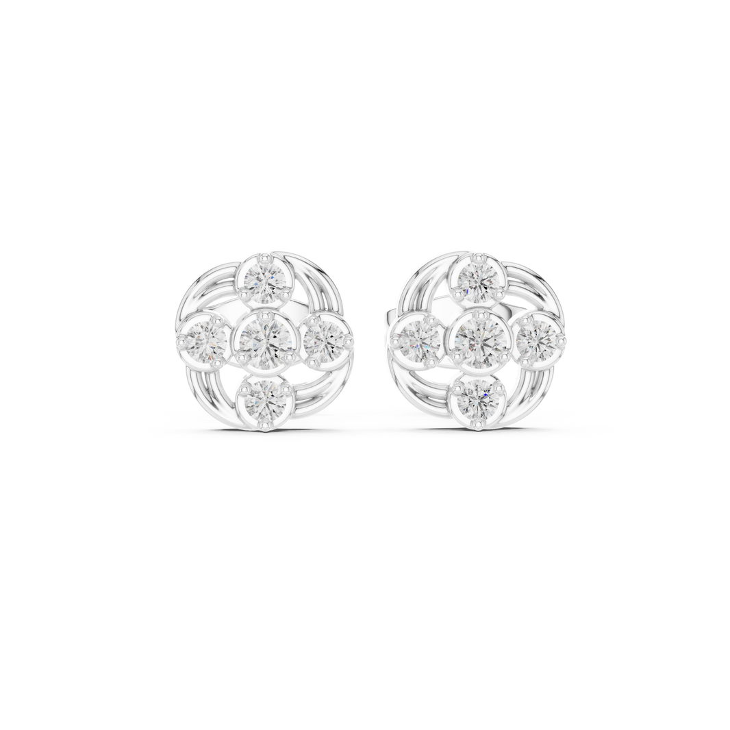 Floral swirl stud earrings with open lattice detailing