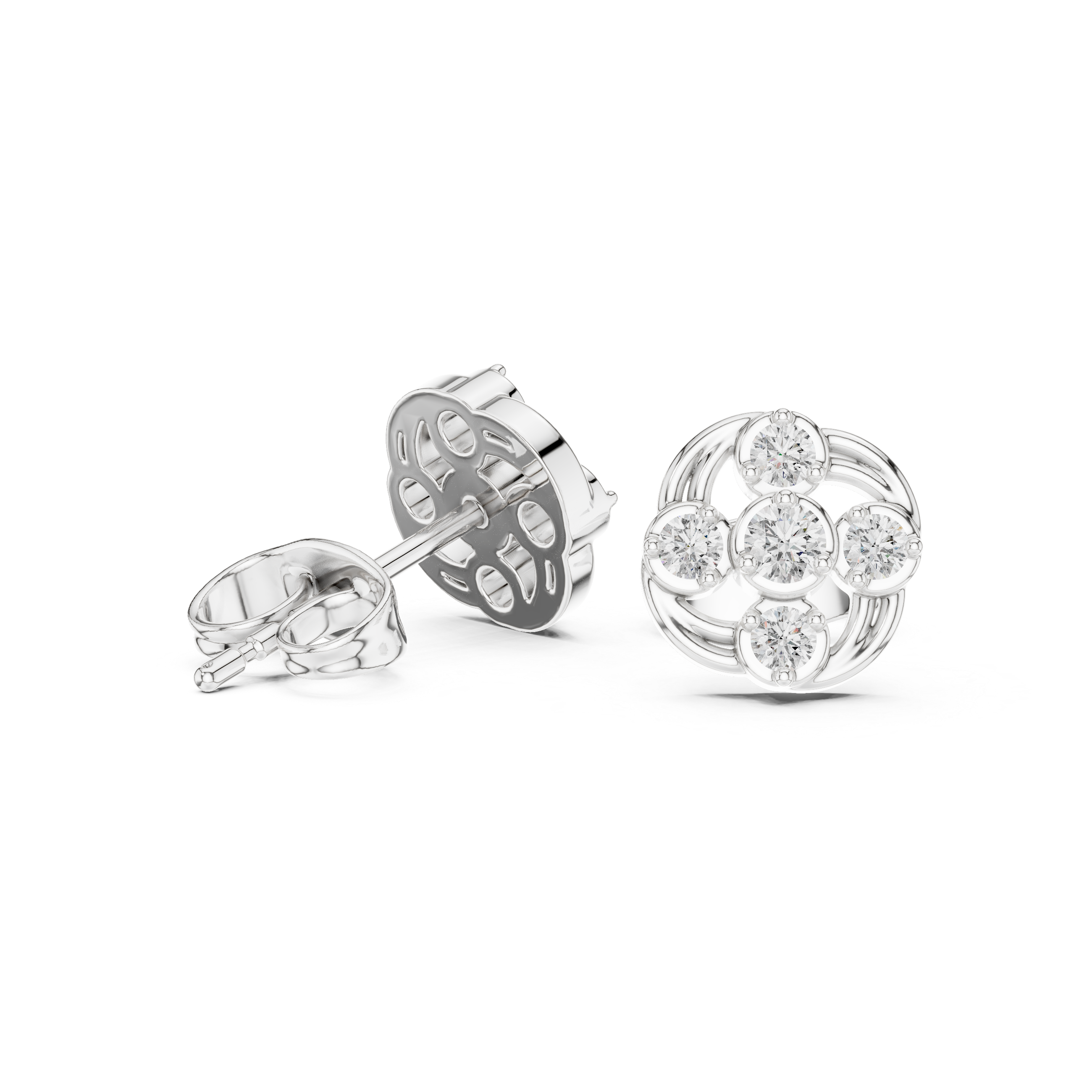 Floral swirl stud earrings with open lattice detailing