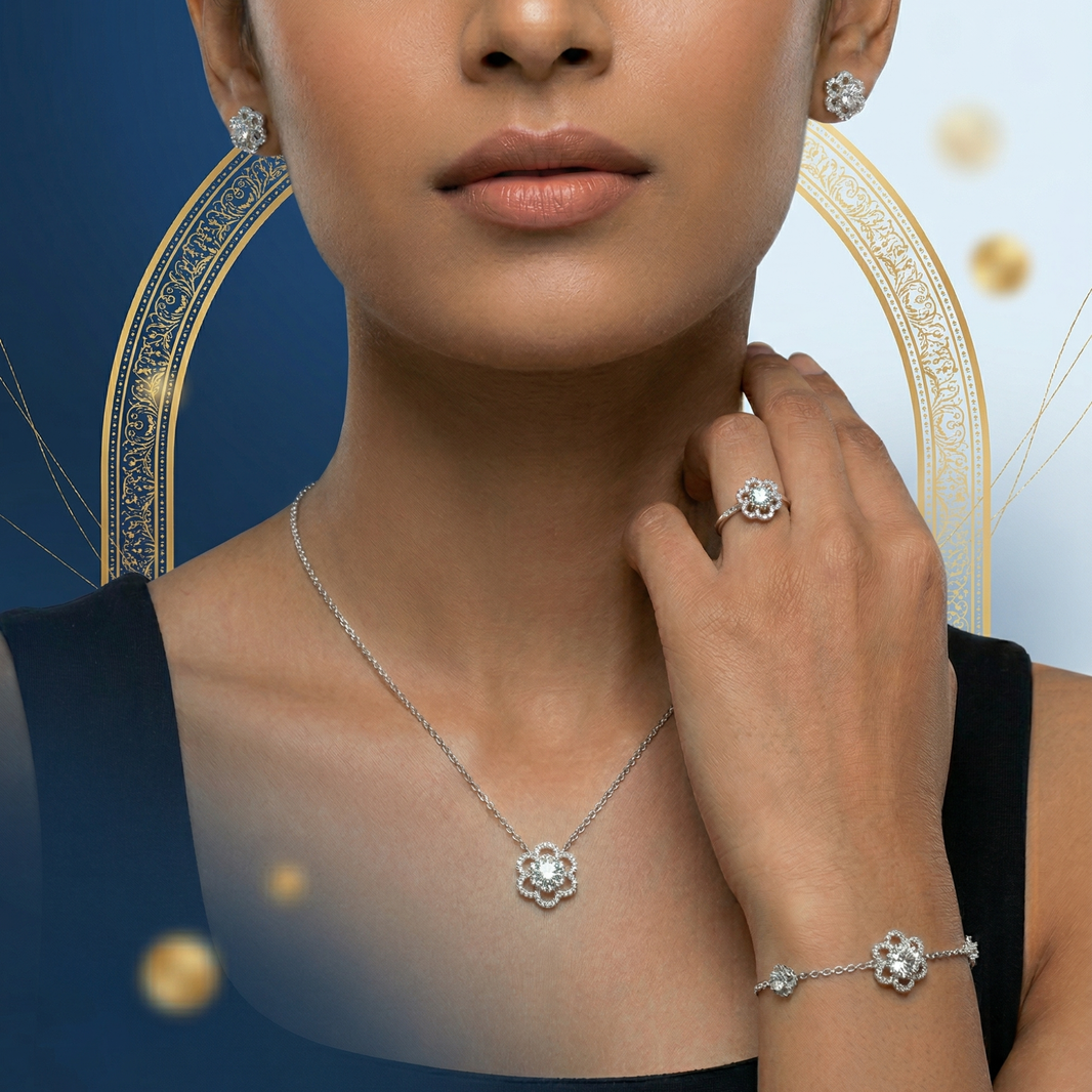 925 sterling silver flower stud set for women India