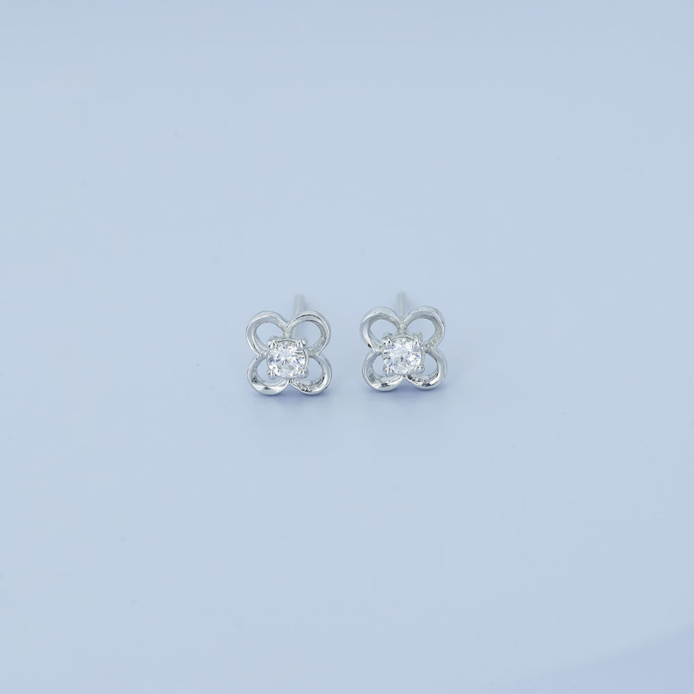 Four petal floral stud earrings with round raised centre and open petal frame