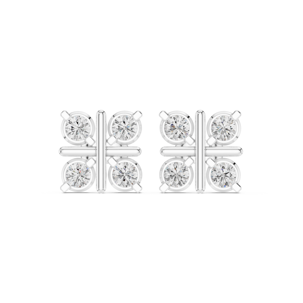 Four round brilliant stones in a square arrangement divided by polished cross bar lines
