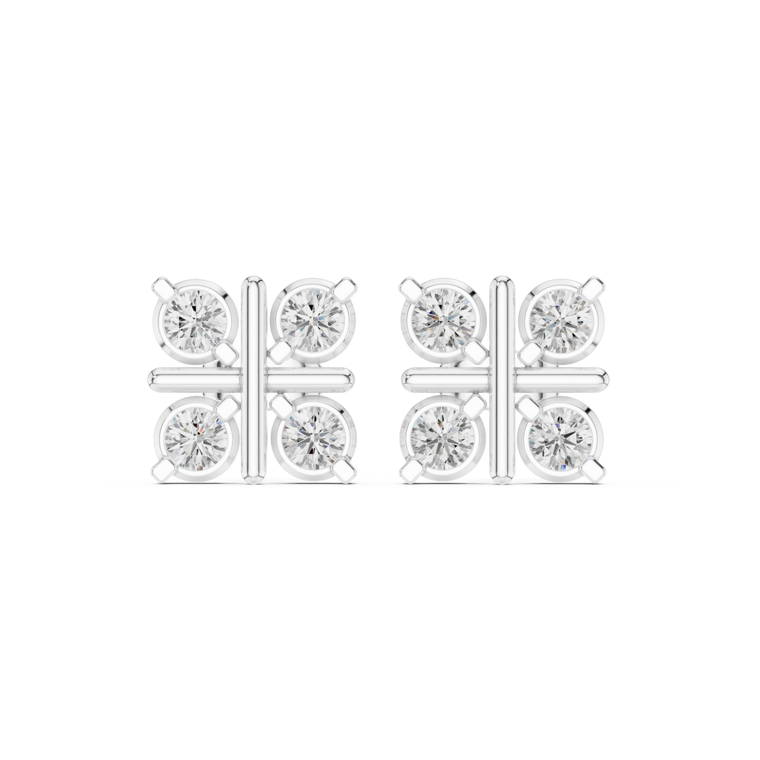 Four round brilliant stones in a square arrangement divided by polished cross bar lines