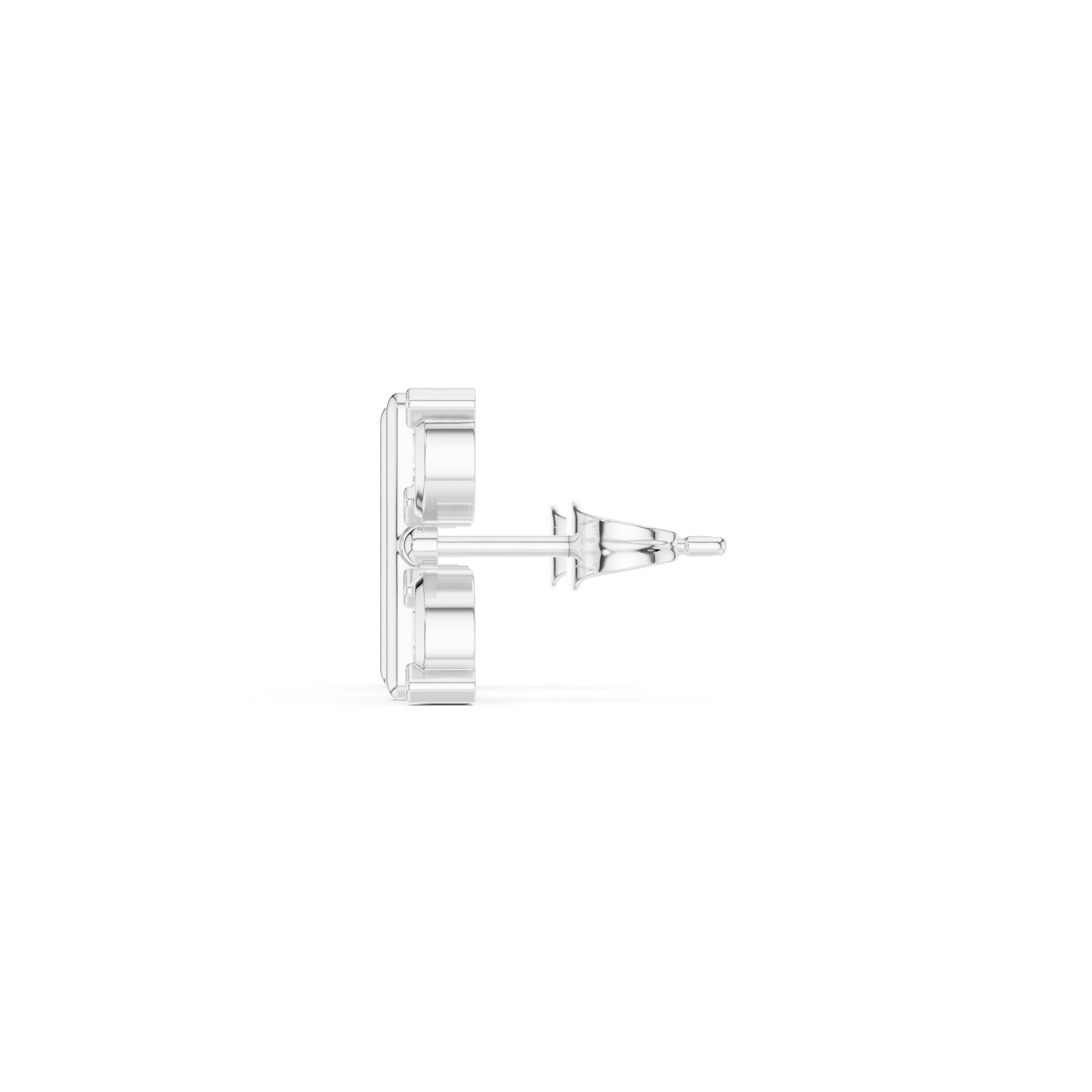 Four round brilliant stones in a square arrangement divided by polished cross bar lines