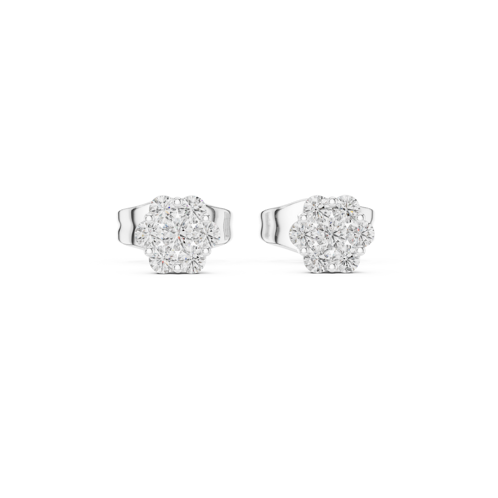 Four round brilliant prong-set stones arranged in a floral cluster stud earring