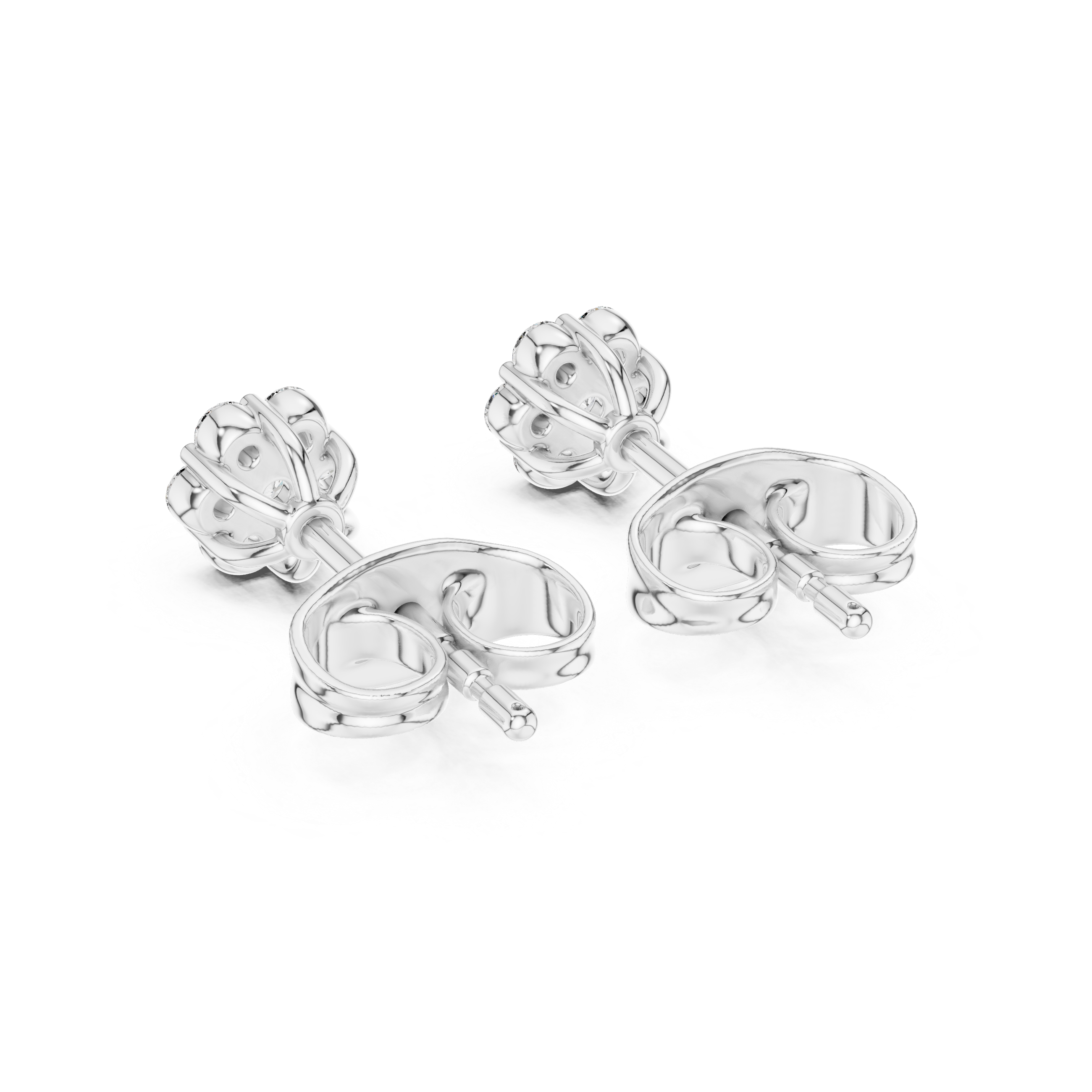 Four round brilliant prong-set stones arranged in a floral cluster stud earring