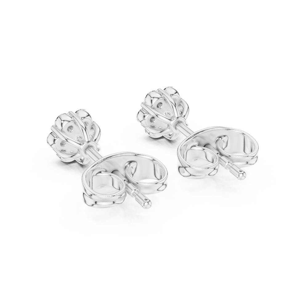 Four round brilliant prong-set stones arranged in a floral cluster stud earring