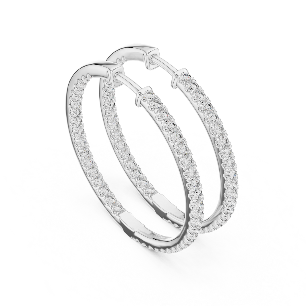 Full pave hoop earrings with double row round stones set all around the hoop