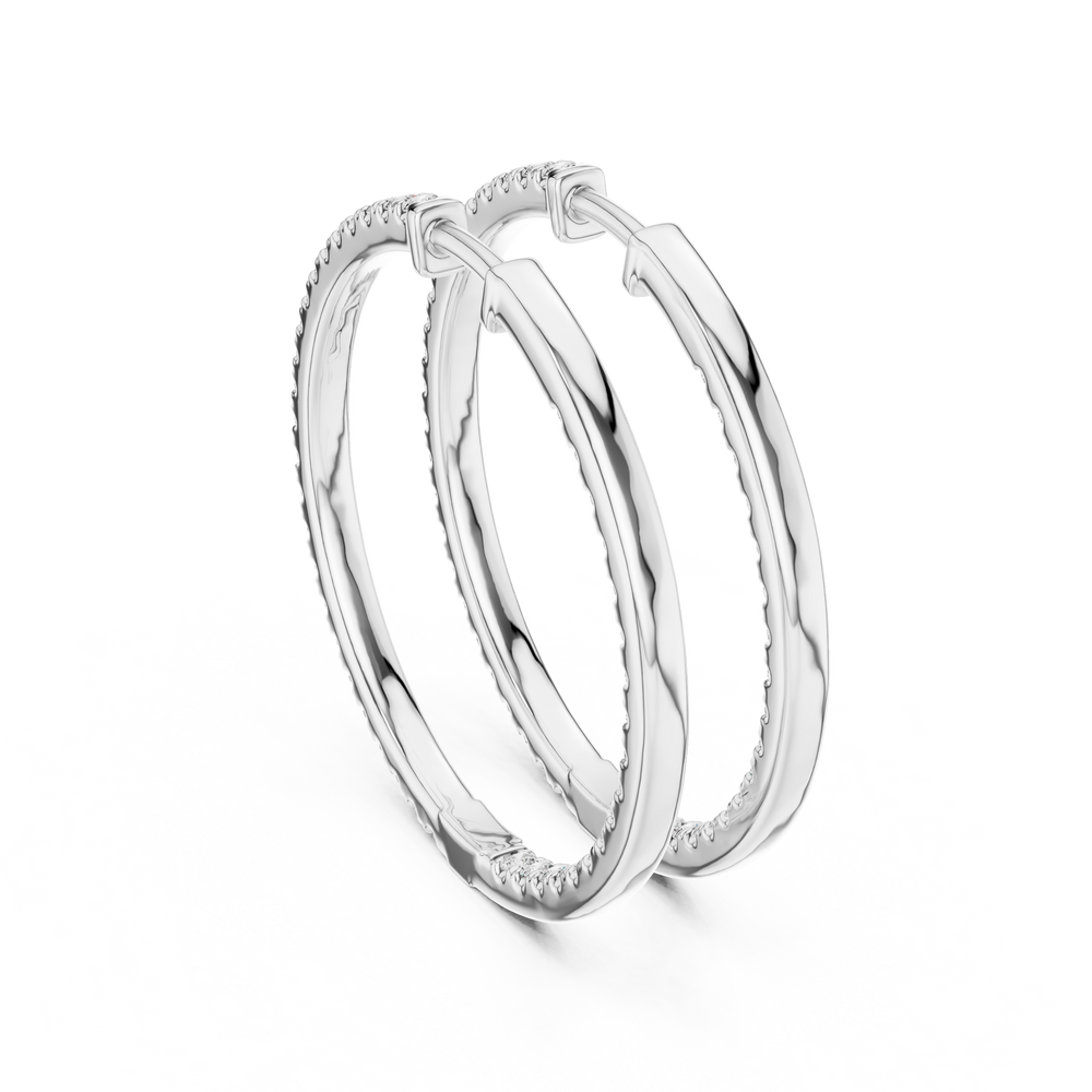 Full pave hoop earrings with double row round stones set all around the hoop