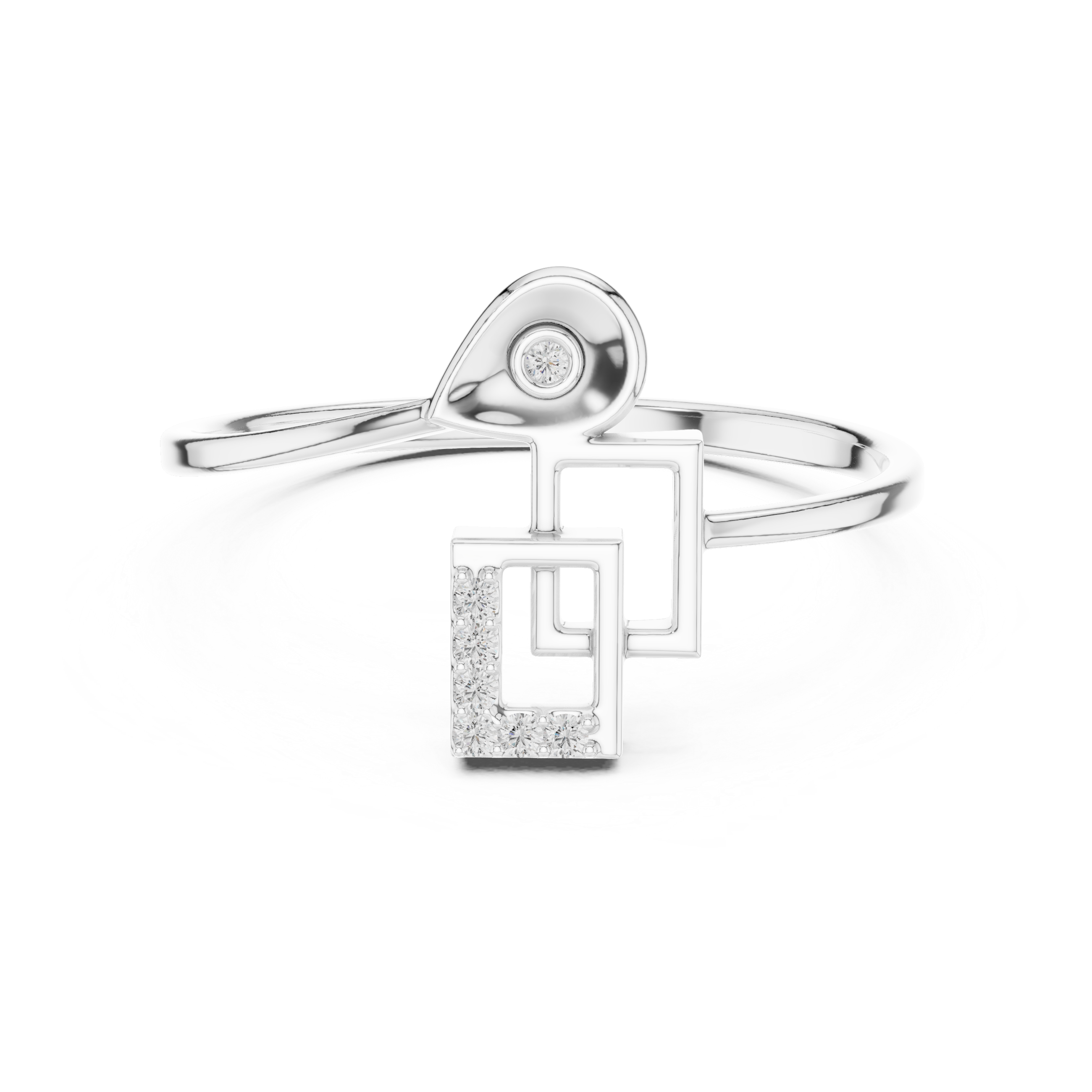 Modern geometric double square diamond ring with teardrop accent