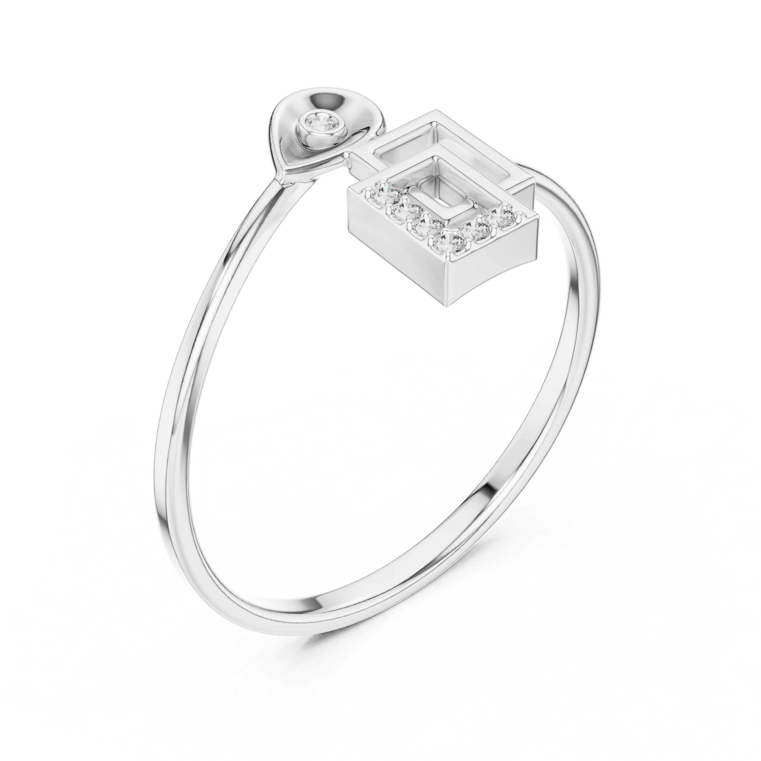 Modern geometric double square diamond ring with teardrop accent