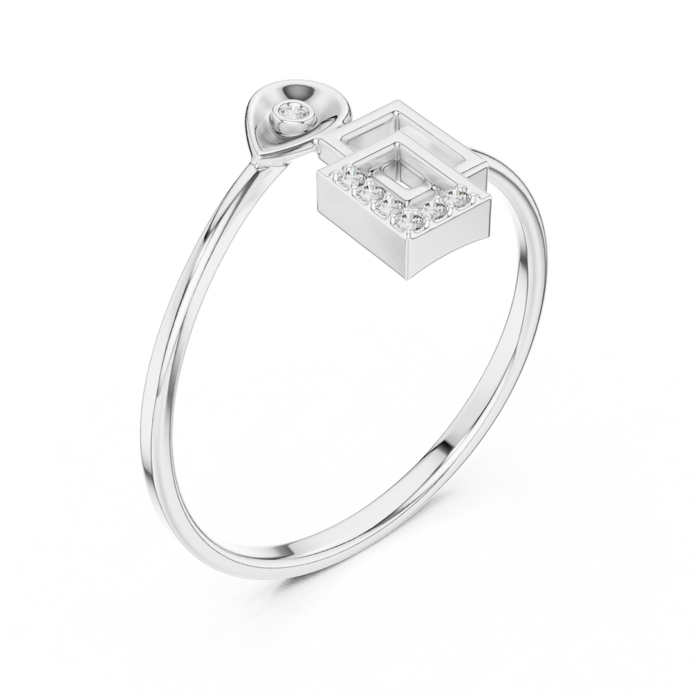 Modern geometric double square diamond ring with teardrop accent