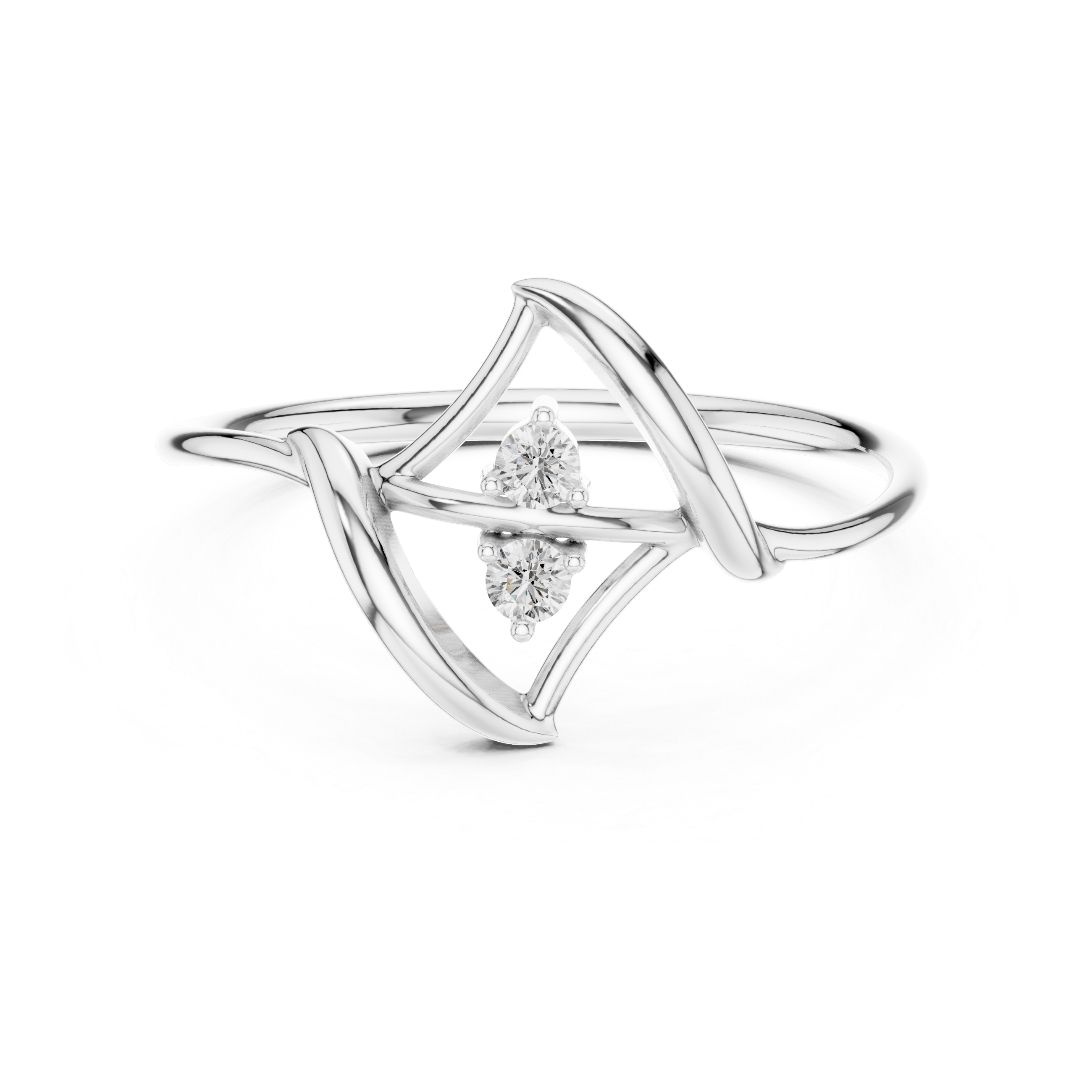 Geometric star design diamond ring with dual stone setting