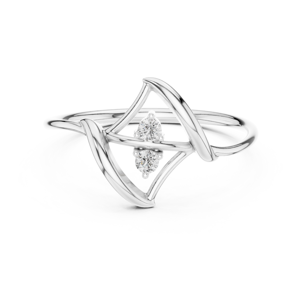 Geometric star design diamond ring with dual stone setting